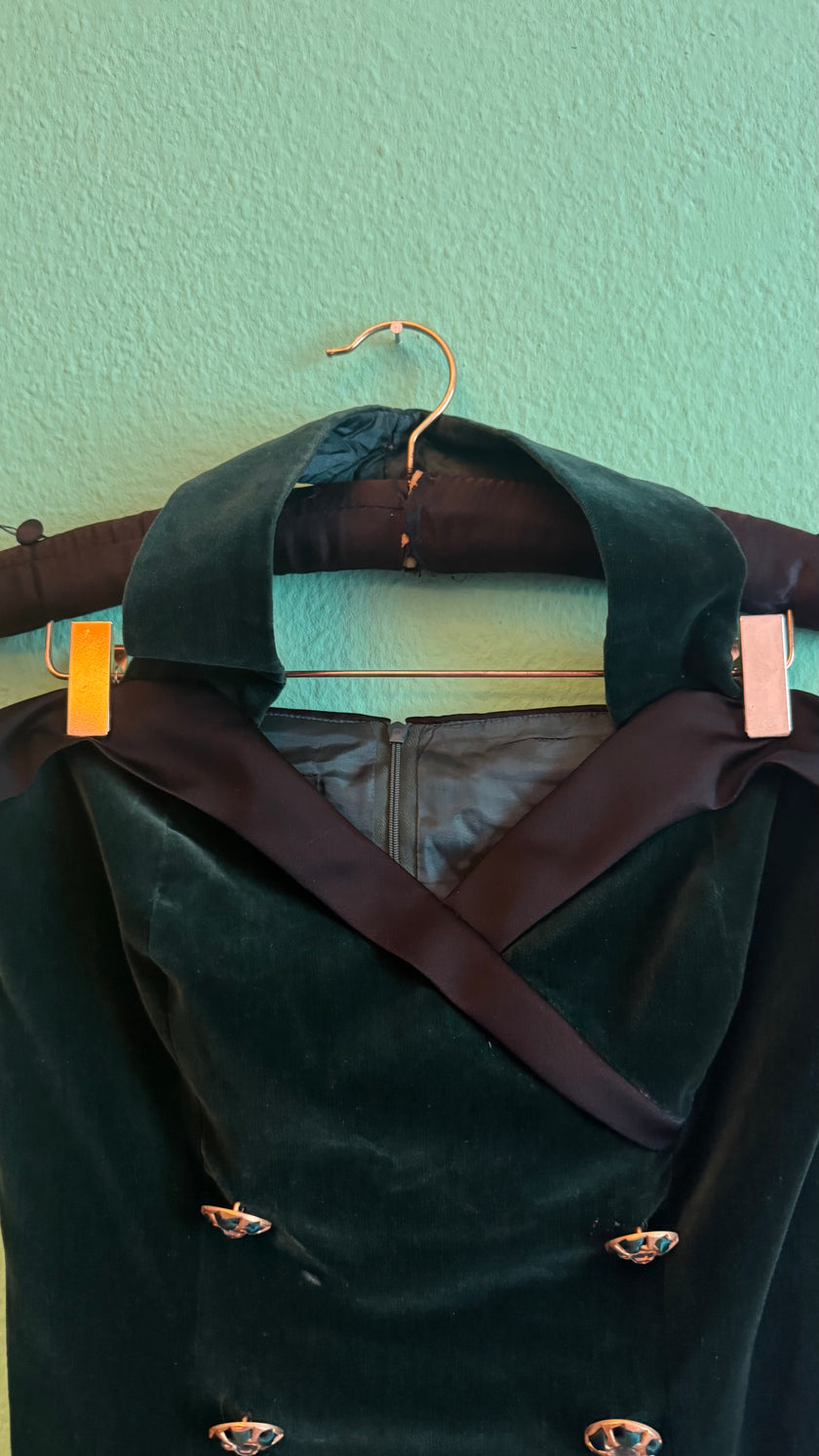 Vintage 1980s Dark Green Velvet Vest And Skirt Set