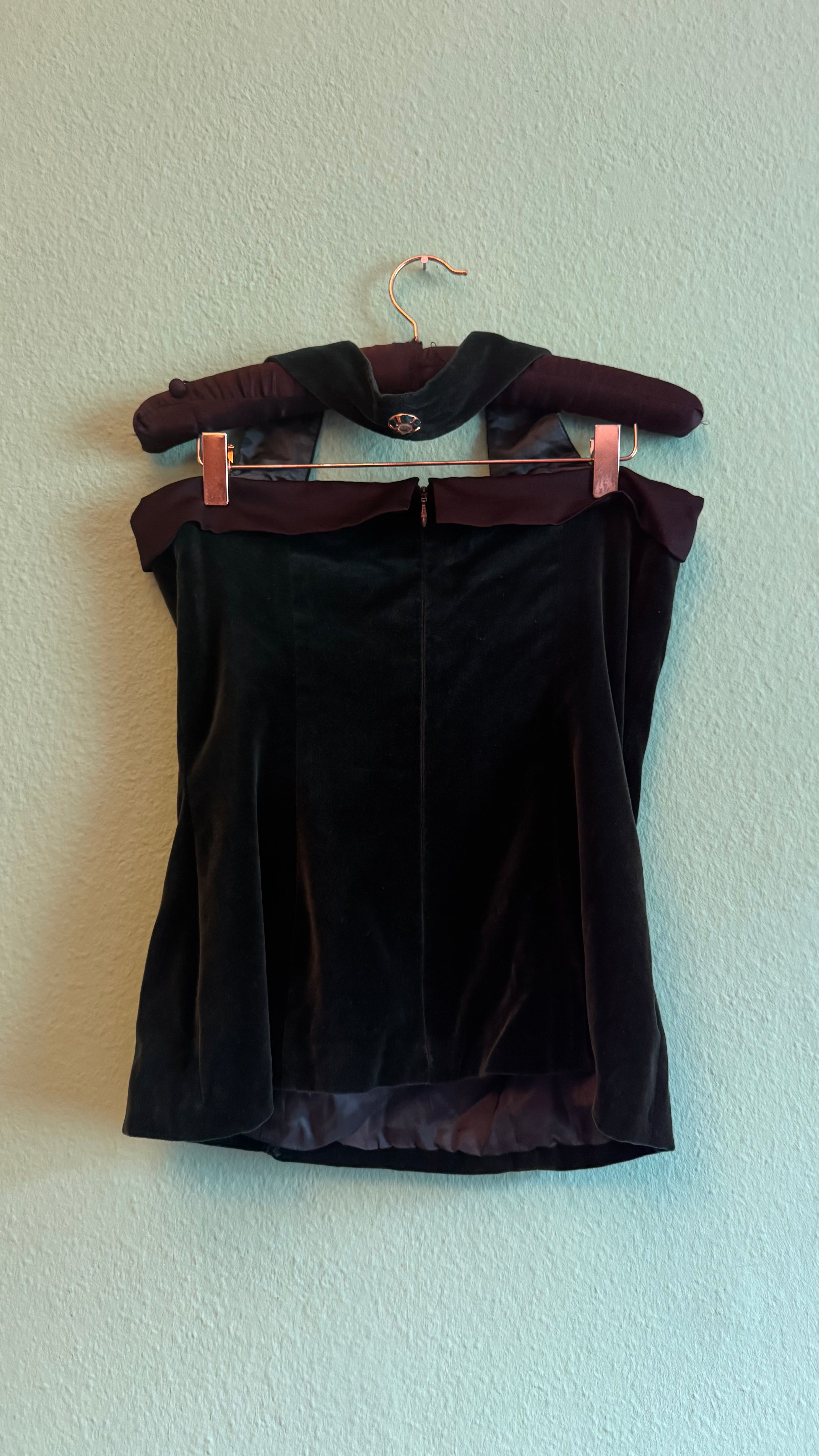 Vintage 1980s Dark Green Velvet Vest And Skirt Set