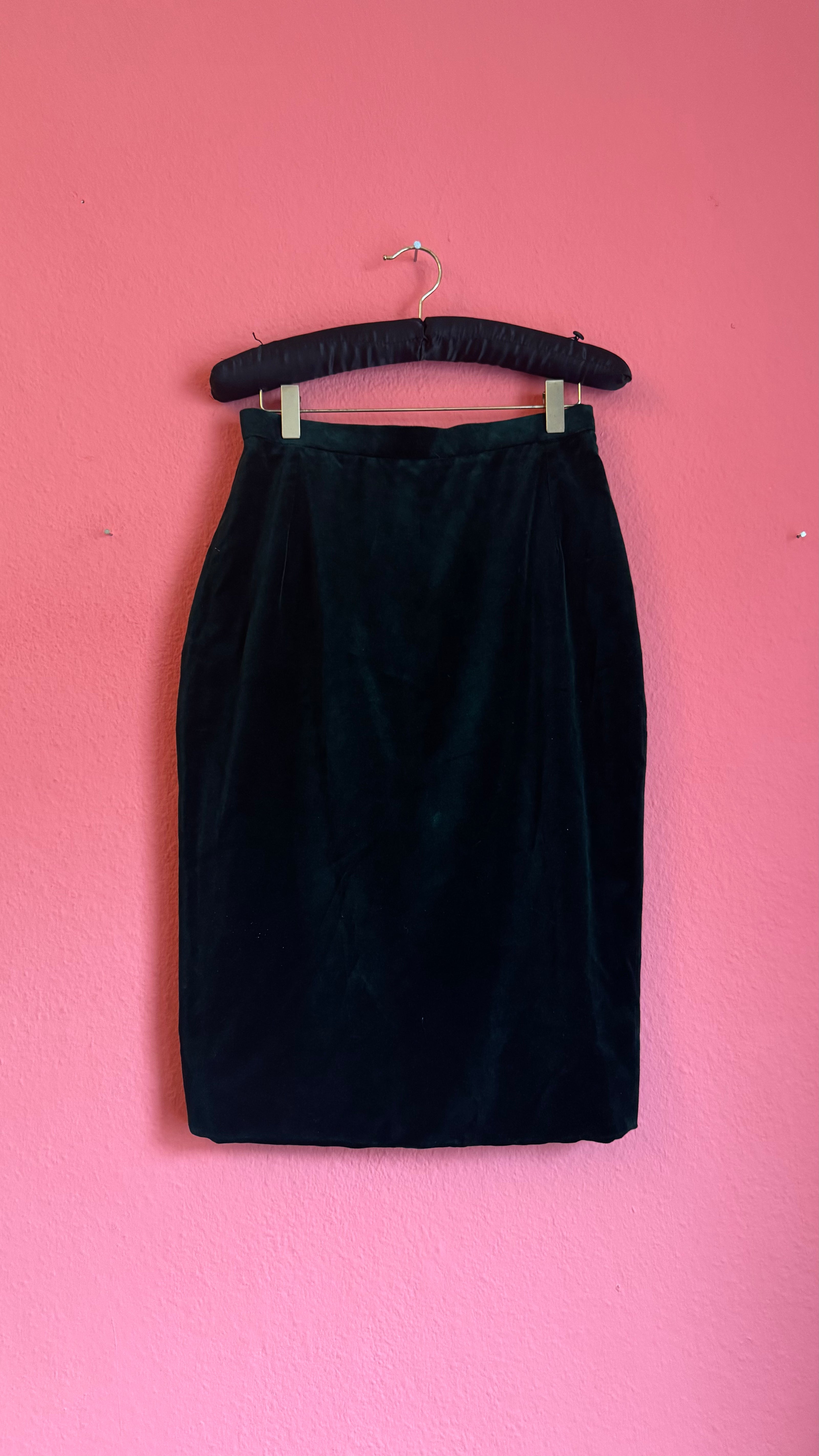 Vintage 1980s Dark Green Velvet Vest And Skirt Set