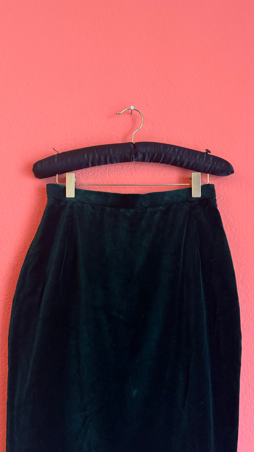 Vintage 1980s Dark Green Velvet Vest And Skirt Set