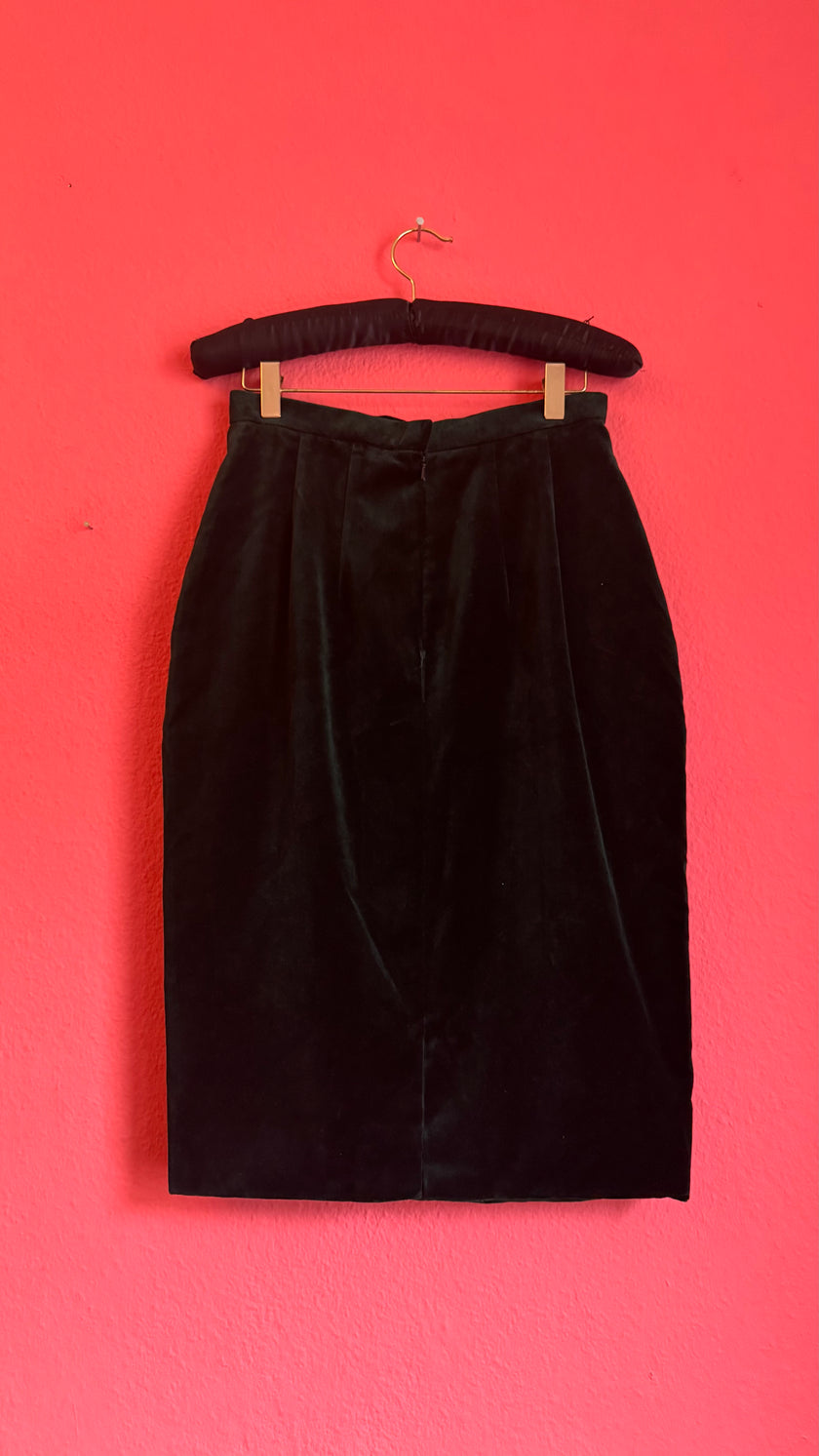 Vintage 1980s Dark Green Velvet Vest And Skirt Set