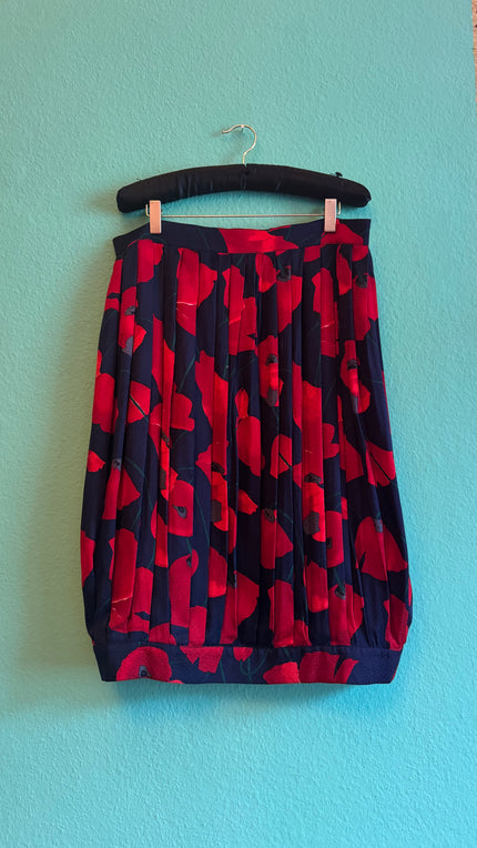 Vintage 1980s Dino Valiano Red Floral Silk Skirt