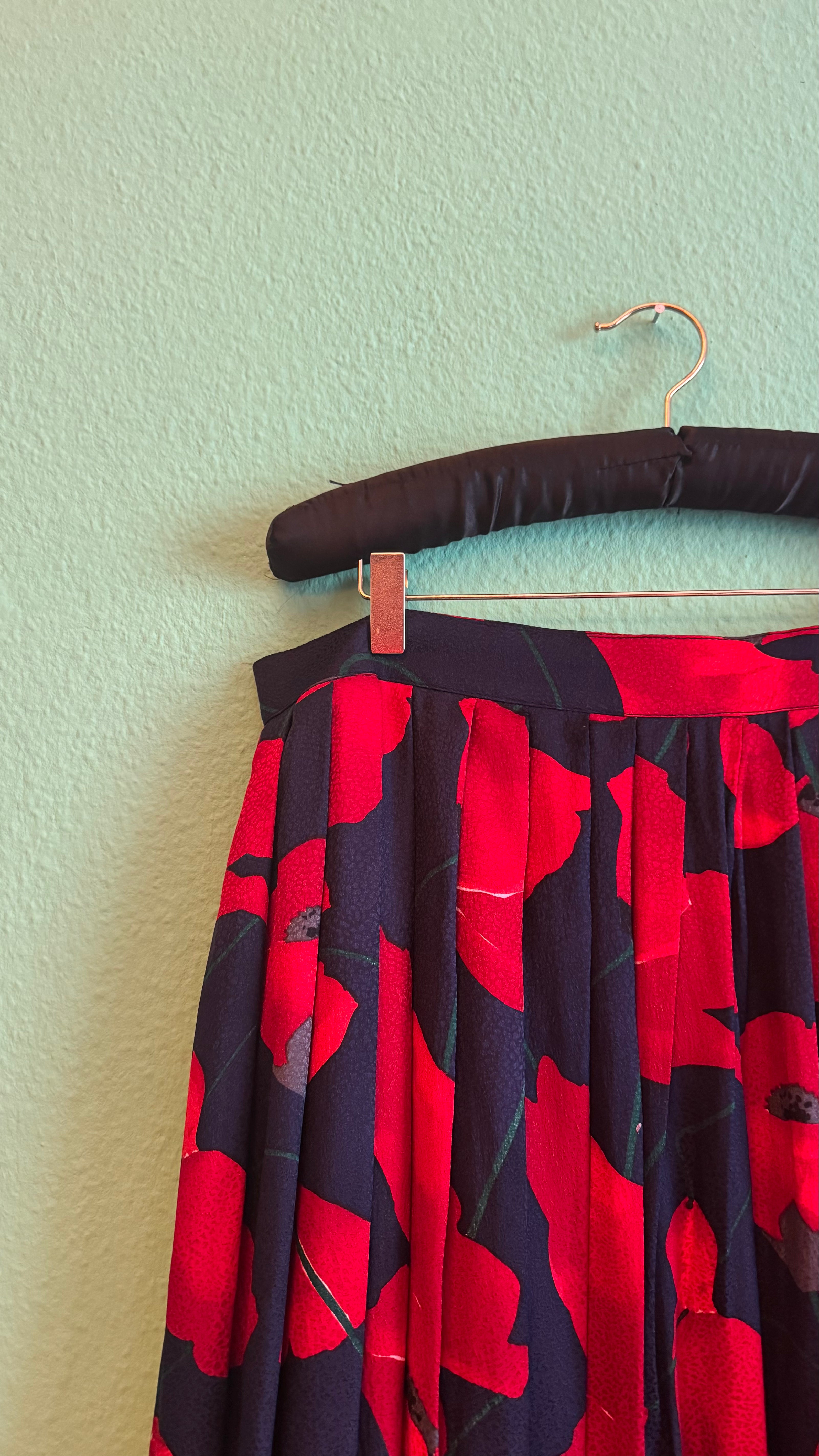 Vintage 1980s Dino Valiano Red Floral Silk Skirt