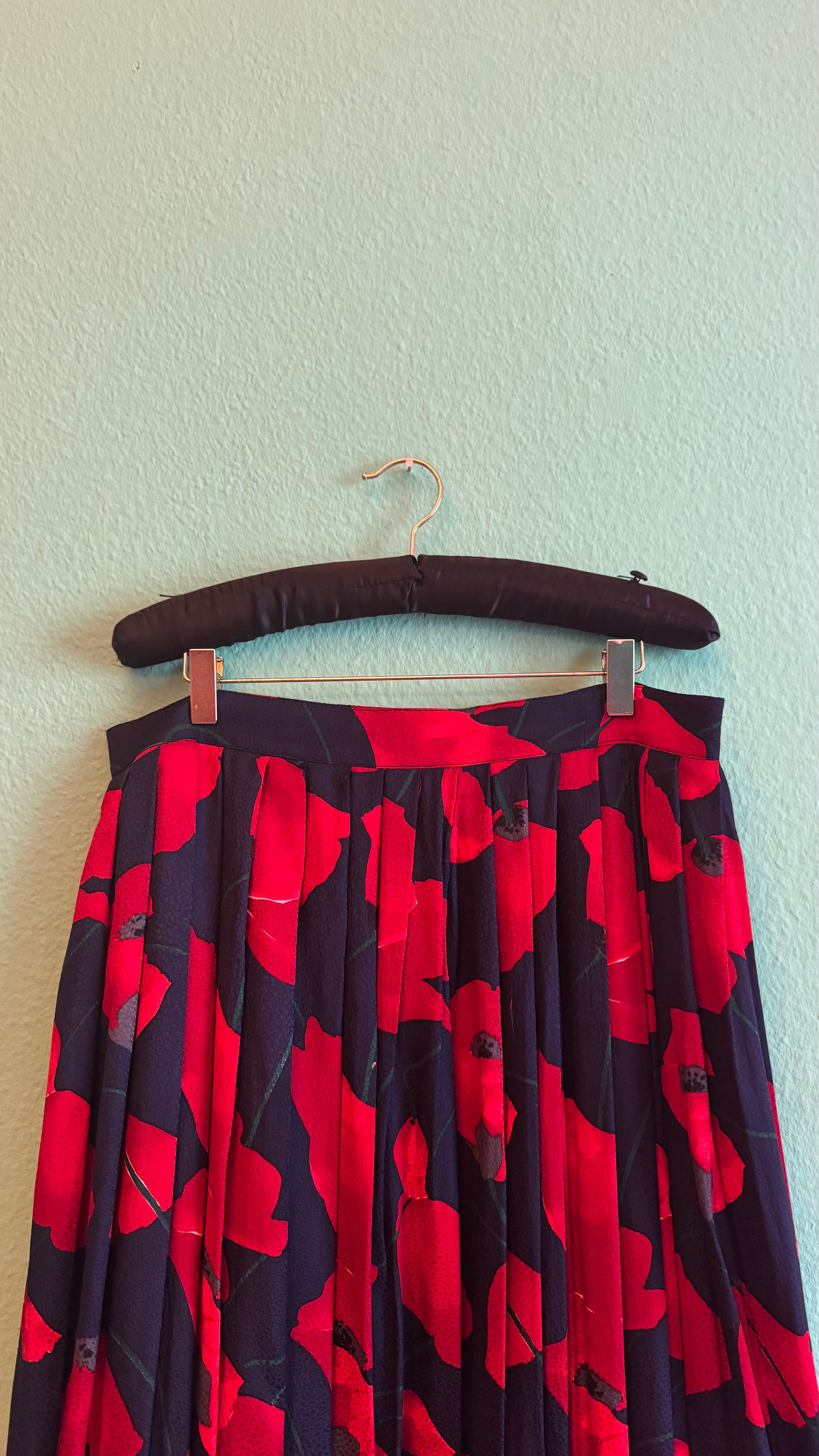 Vintage 1980s Dino Valiano Red Floral Silk Skirt