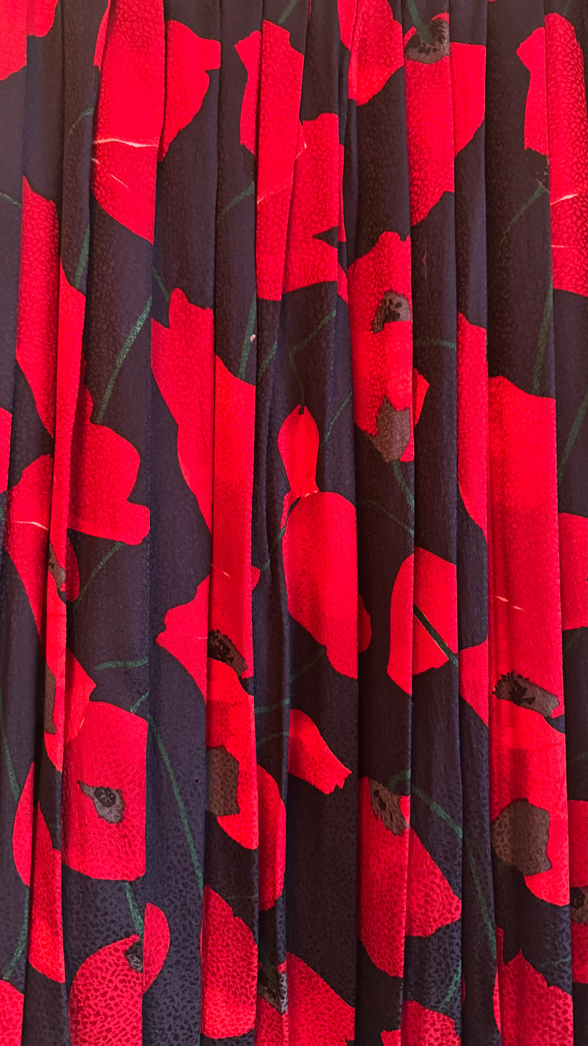 Vintage 1980s Dino Valiano Red Floral Silk Skirt