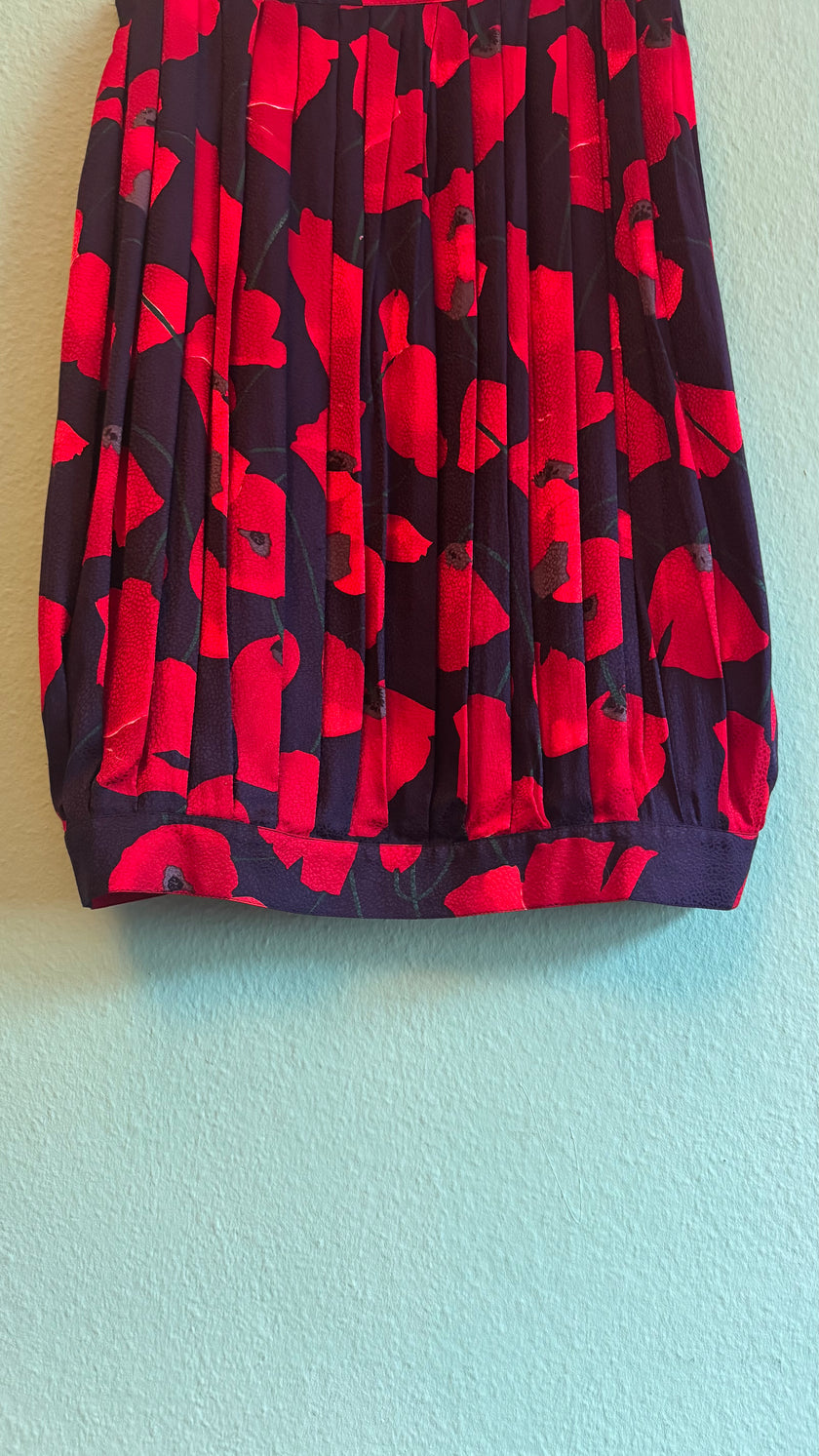 Vintage 1980s Dino Valiano Red Floral Silk Skirt