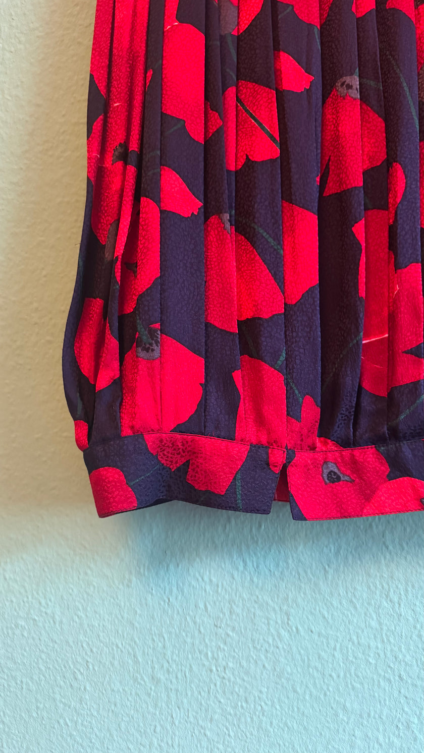 Vintage 1980s Dino Valiano Red Floral Silk Skirt