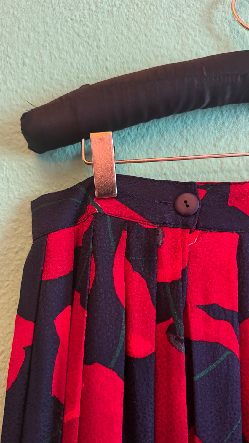 Vintage 1980s Dino Valiano Red Floral Silk Skirt