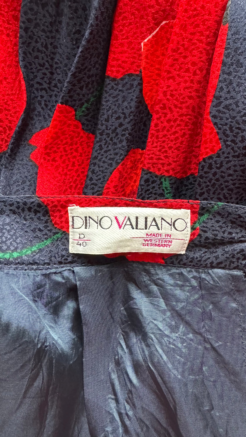 Vintage 1980s Dino Valiano Red Floral Silk Skirt