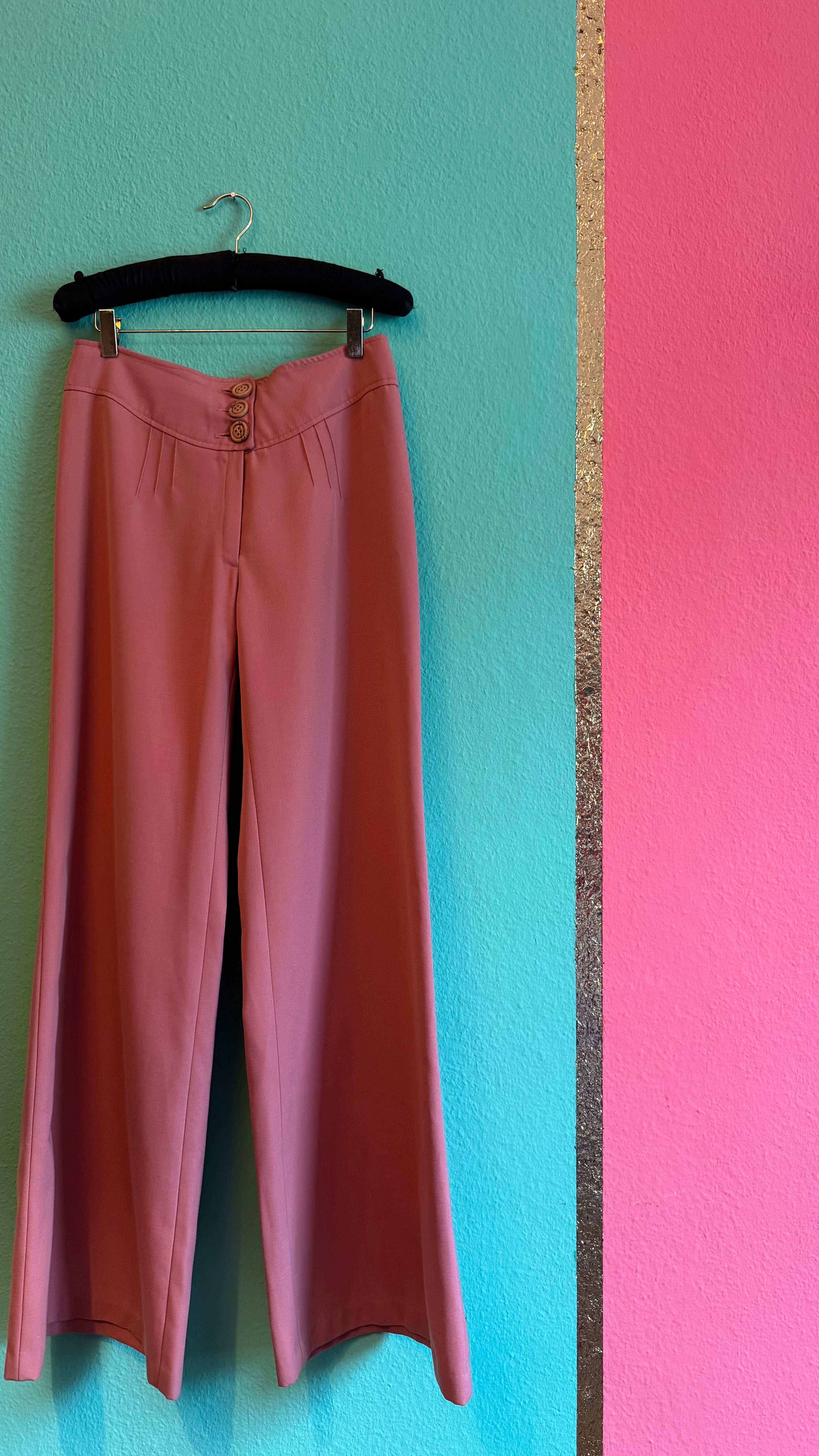 Vintage 1970s Diolen Pink Wool Blend Flared Trousers