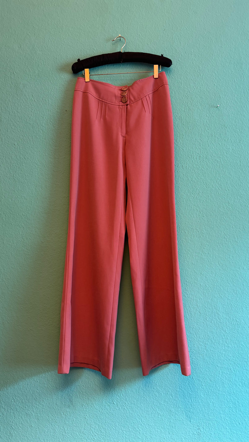 Vintage 1970s Diolen Pink Wool Blend Flared Trousers