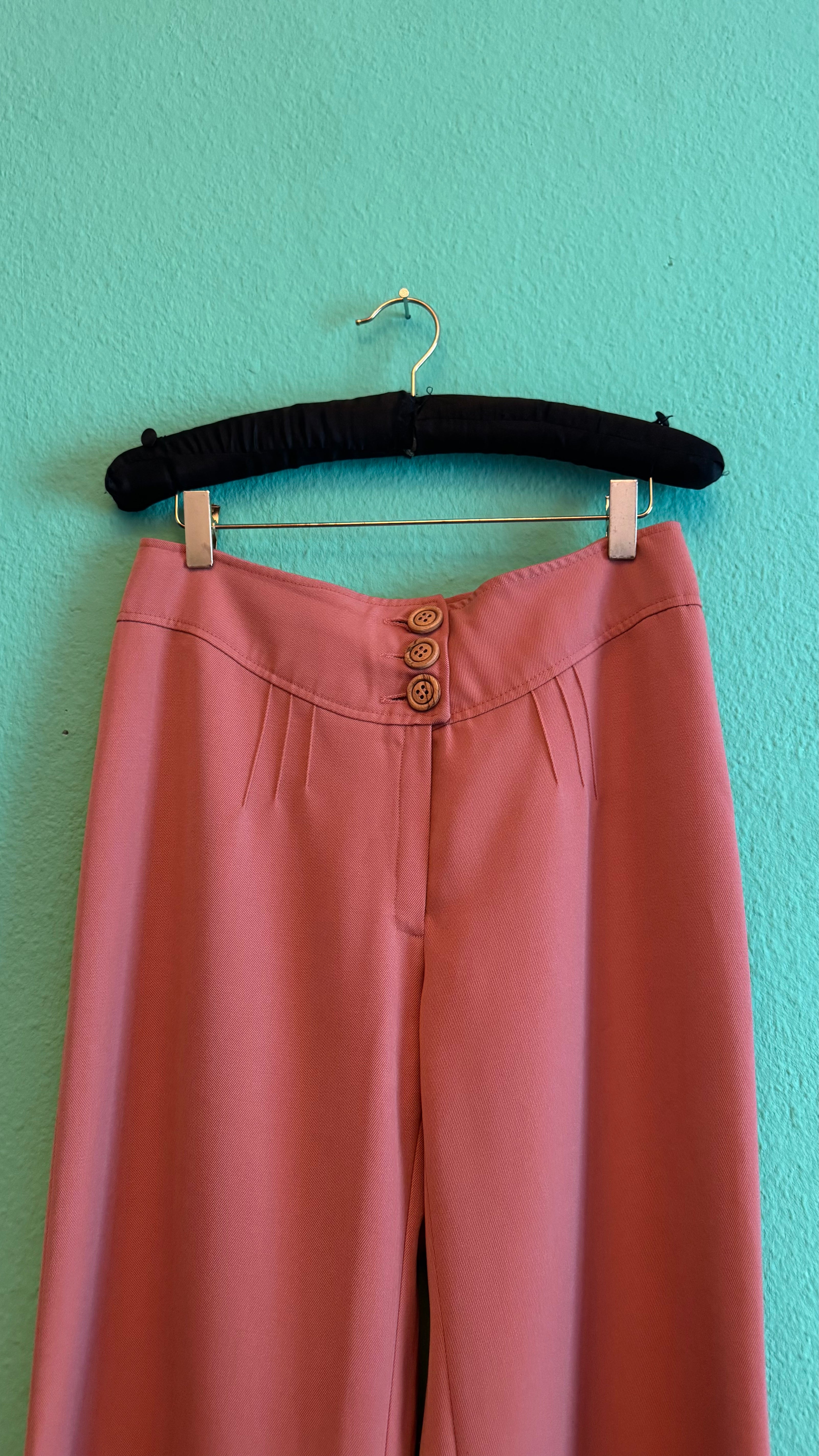 Vintage 1970s Diolen Pink Wool Blend Flared Trousers