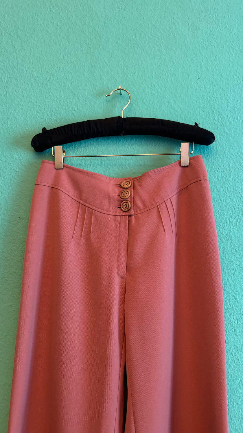 Vintage 1970s Diolen Pink Wool Blend Flared Trousers