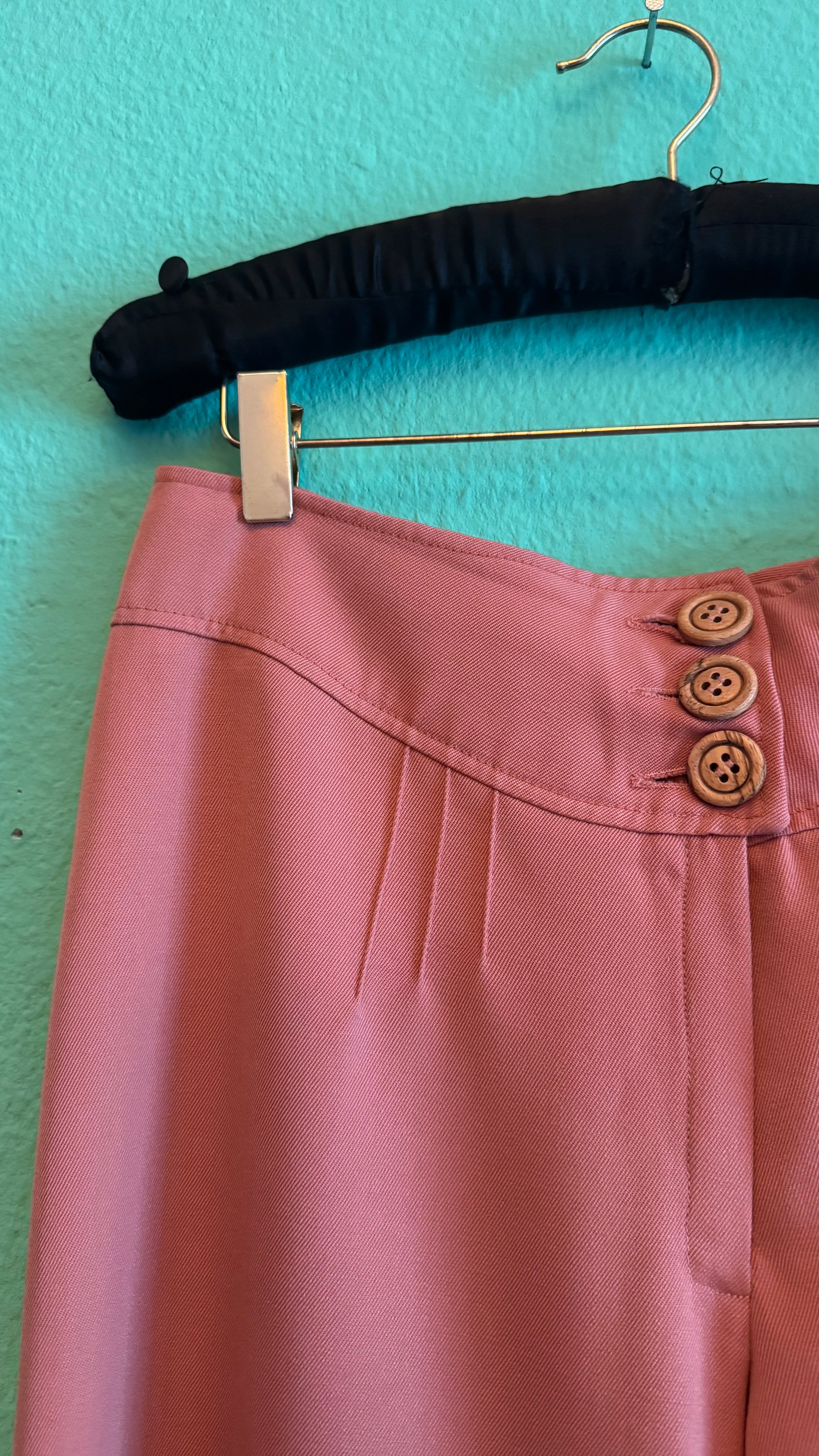Vintage 1970s Diolen Pink Wool Blend Flared Trousers