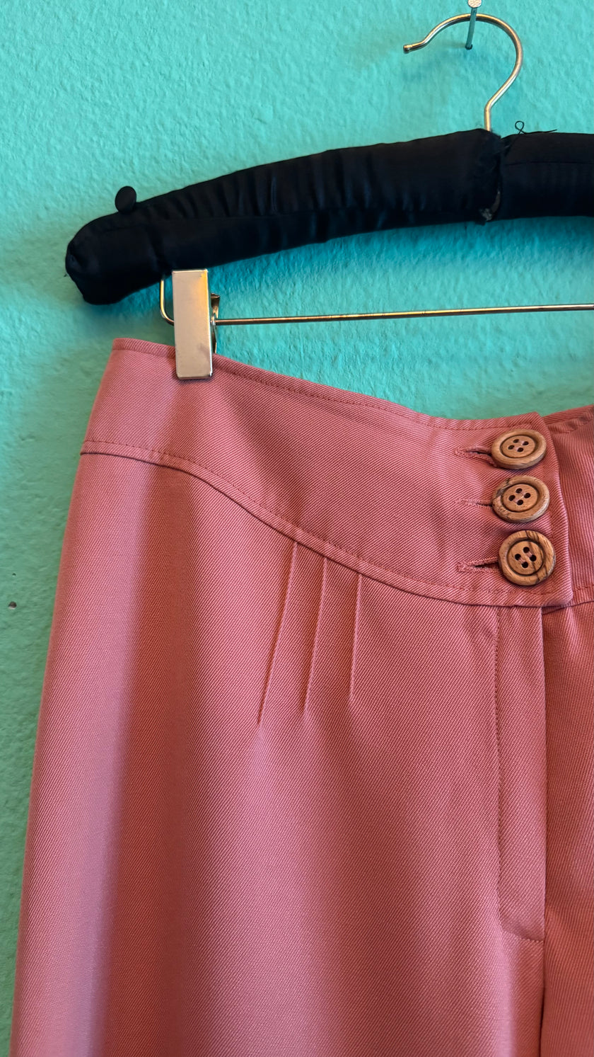 Vintage 1970s Diolen Pink Wool Blend Flared Trousers
