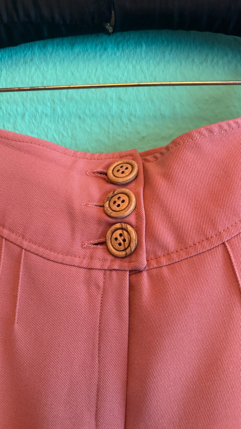 Vintage 1970s Diolen Pink Wool Blend Flared Trousers