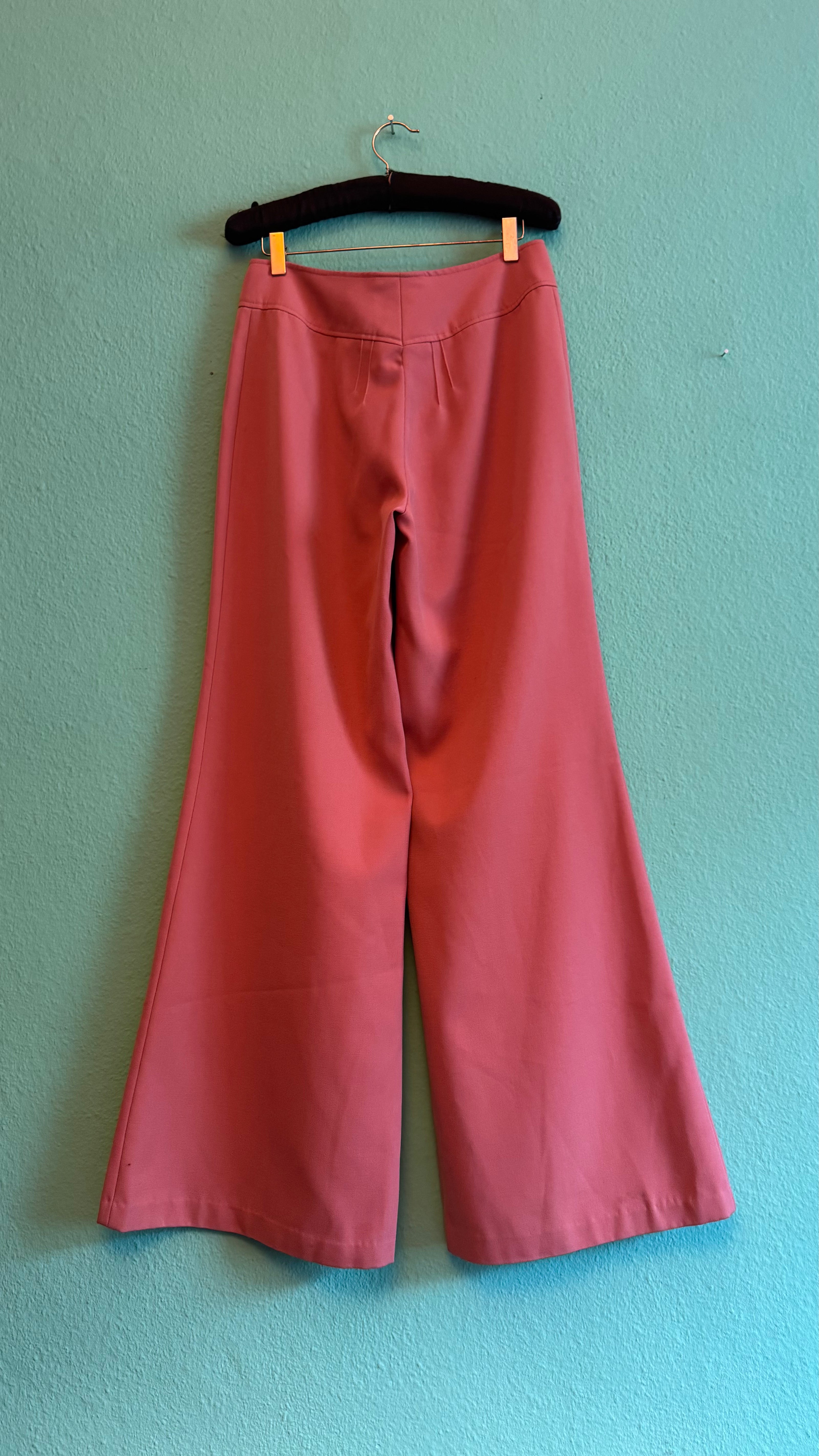 Vintage 1970s Diolen Pink Wool Blend Flared Trousers