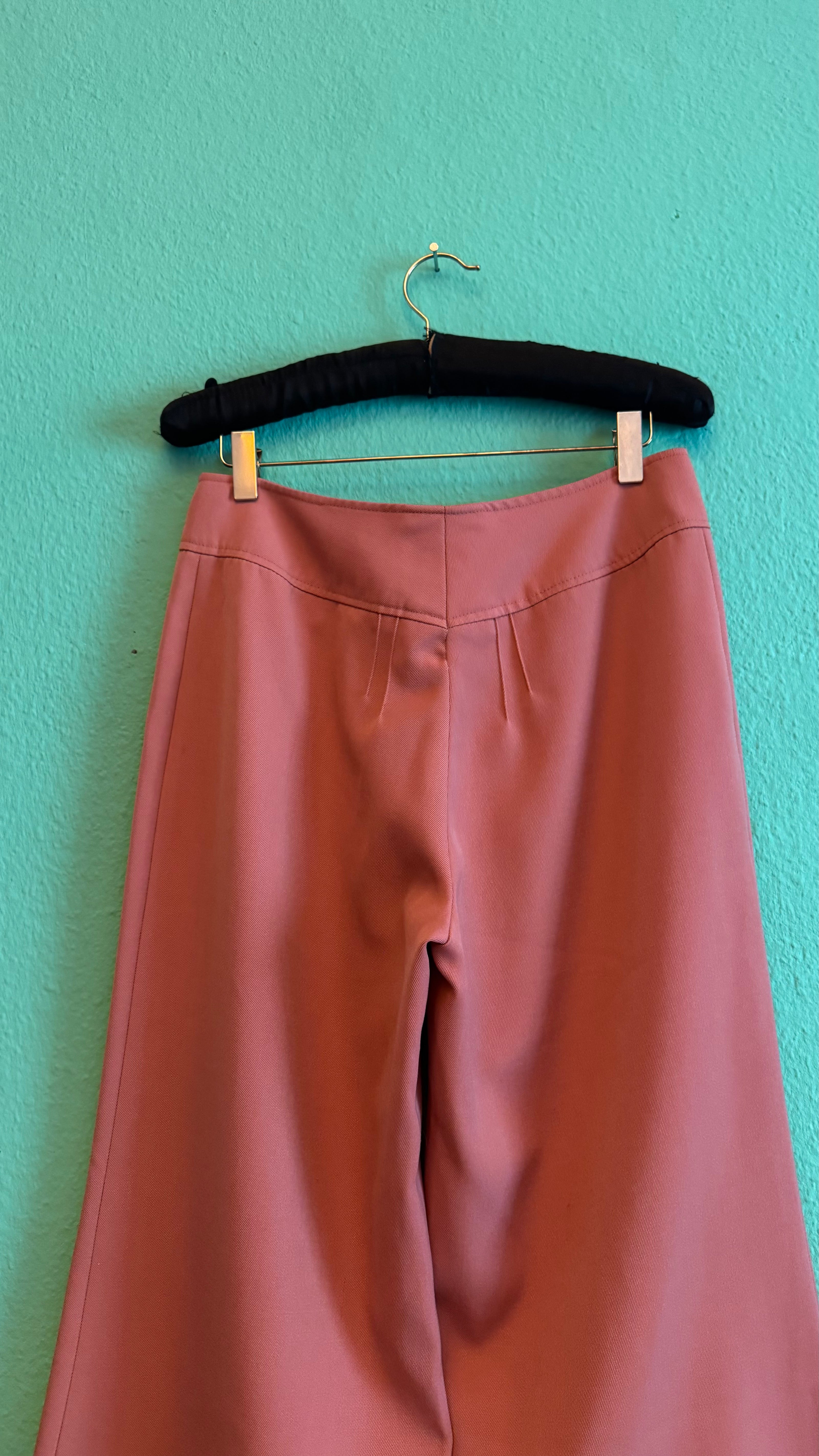 Vintage 1970s Diolen Pink Wool Blend Flared Trousers