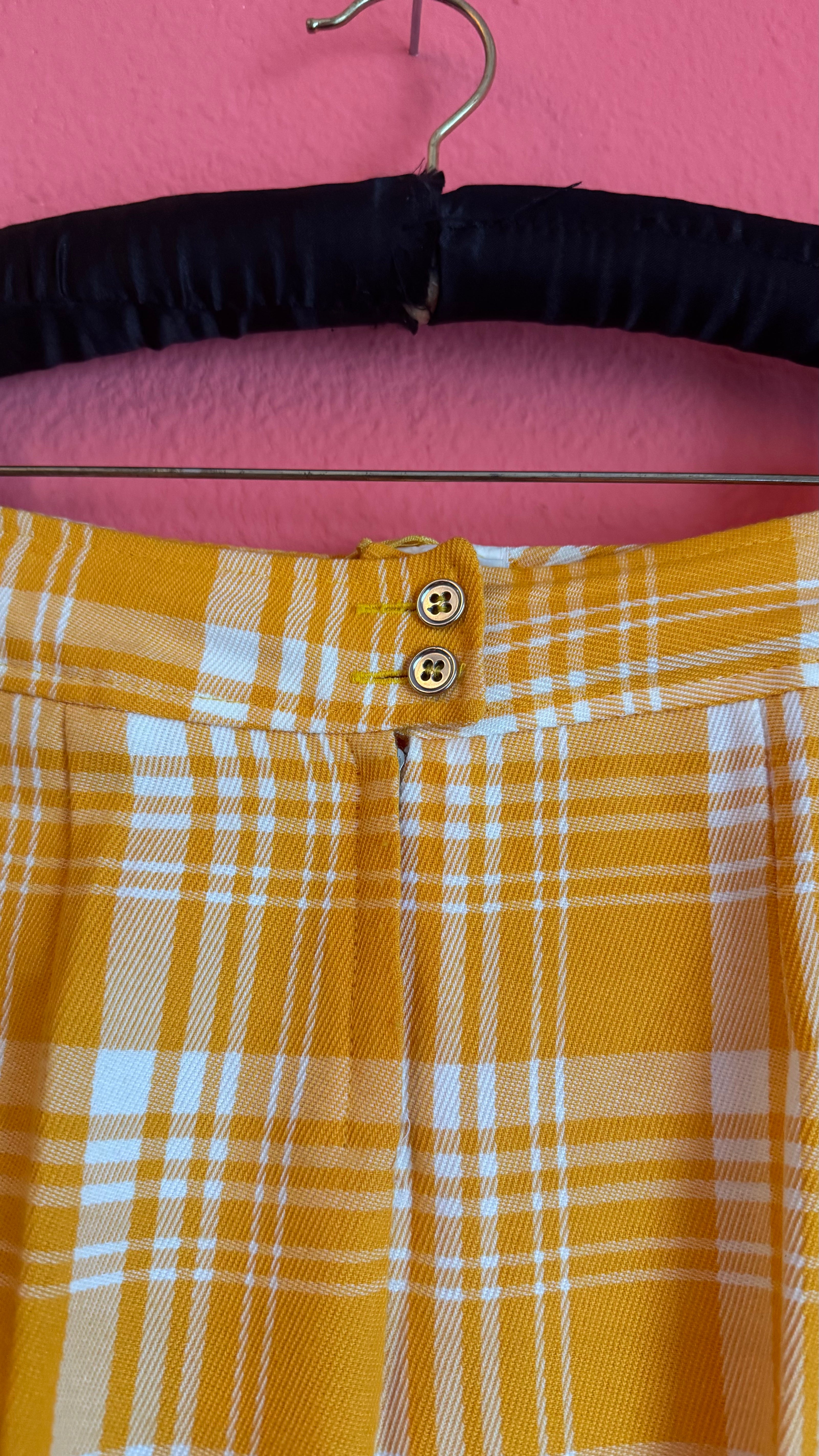 Vintage 1970s Yellow Plaid Wide-Leg Trousers