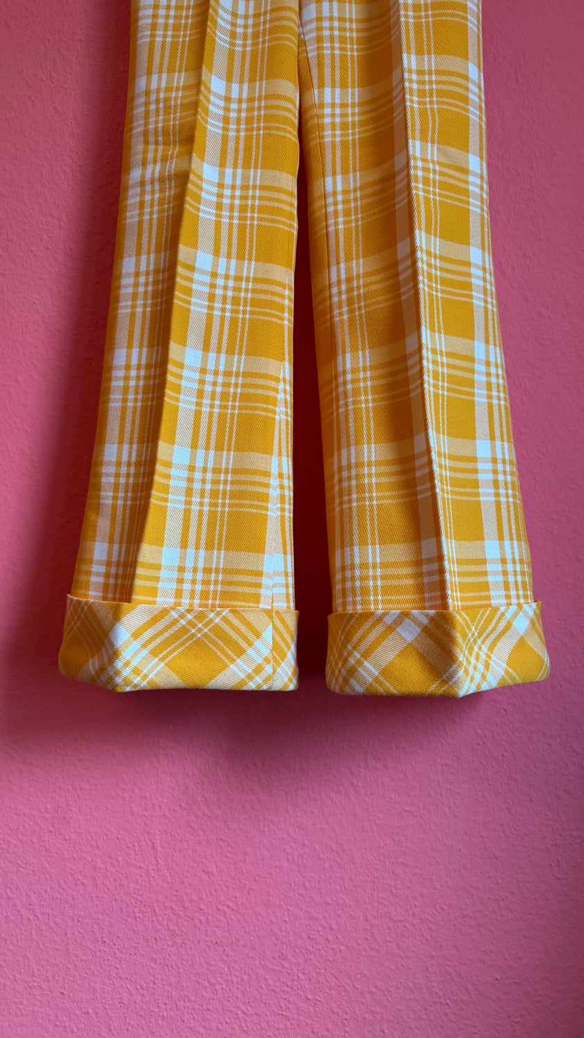 Vintage 1970s Yellow Plaid Wide-Leg Trousers