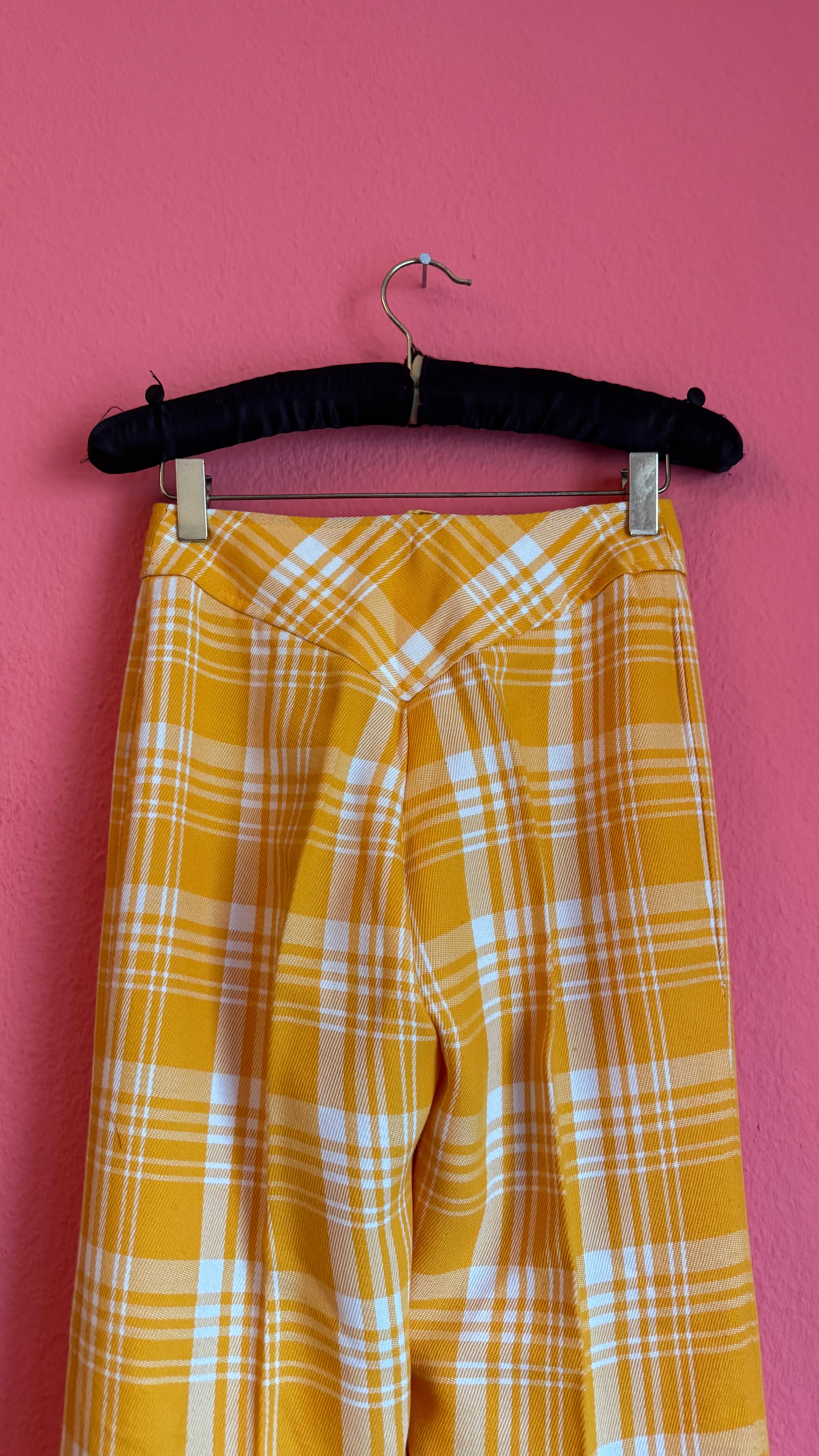 Vintage 1970s Yellow Plaid Wide-Leg Trousers