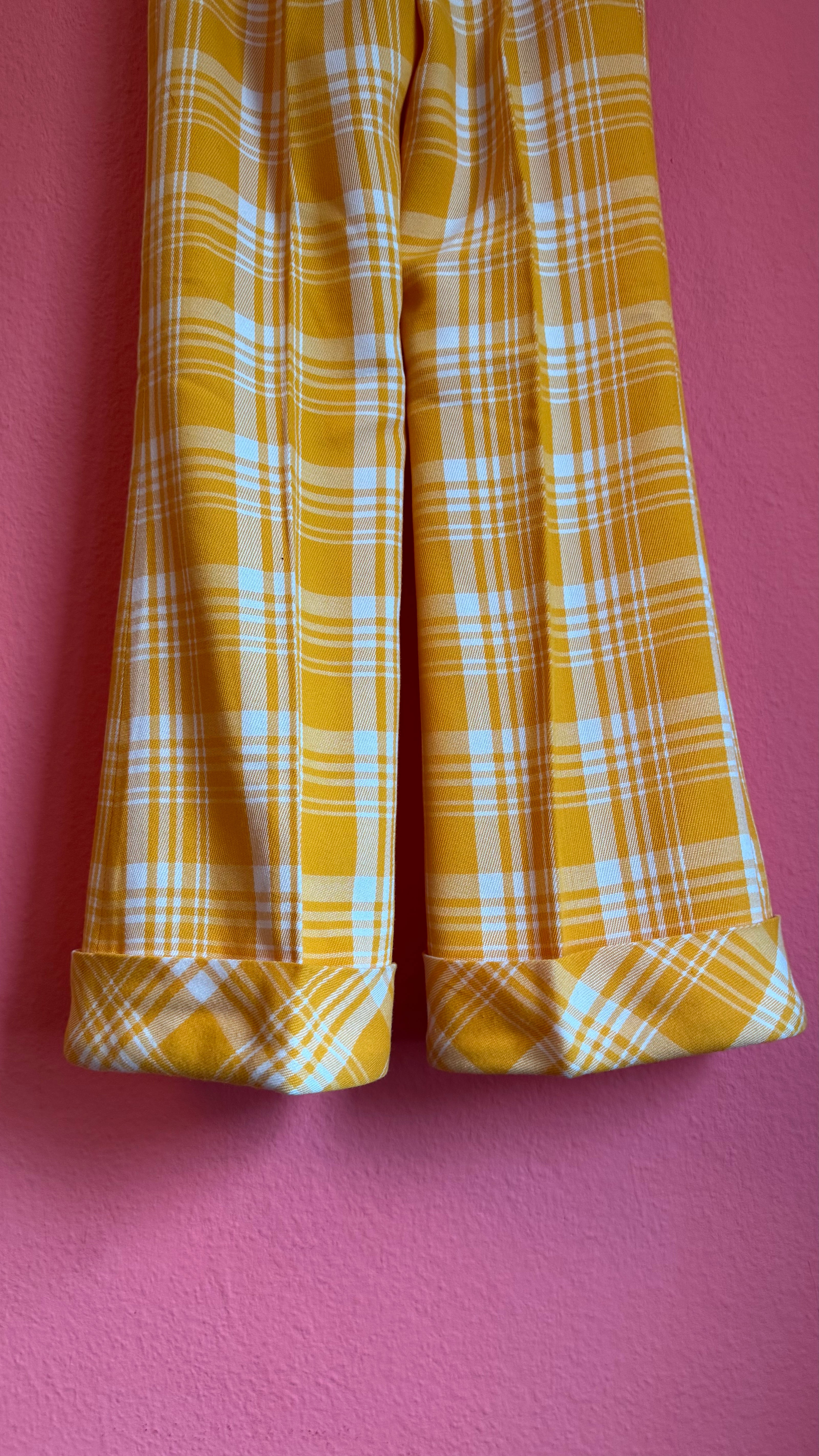 Vintage 1970s Yellow Plaid Wide-Leg Trousers