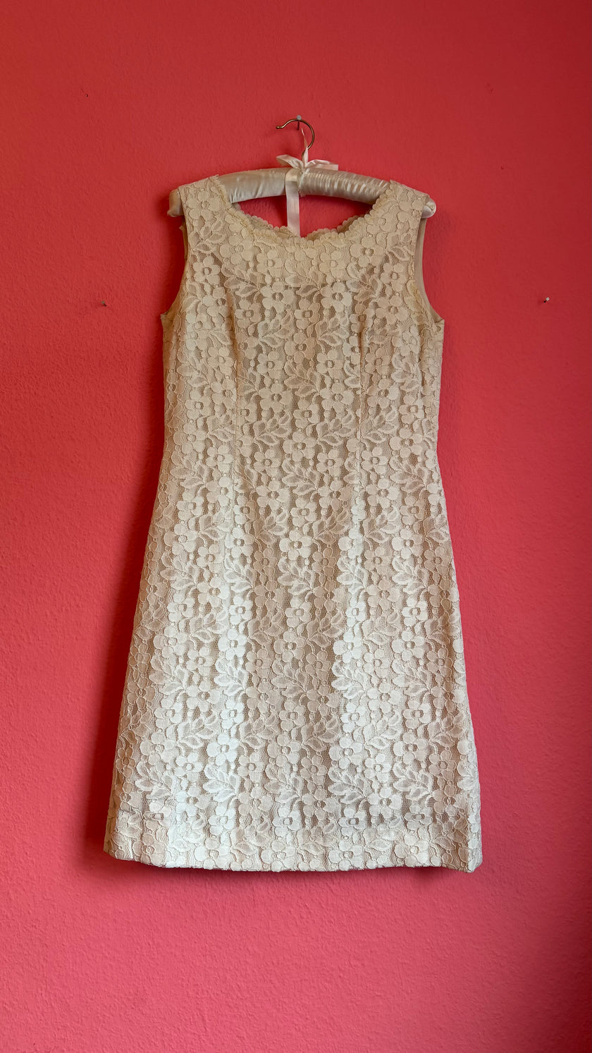 Vintage 1980s Hettlage München Ivory Lace Shift Dress