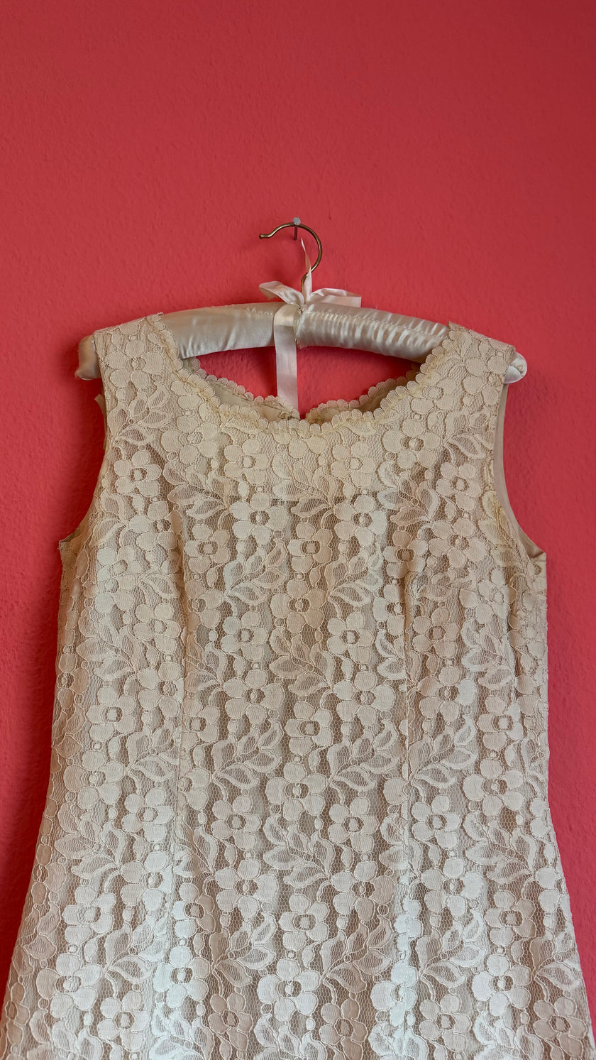 Vintage 1980s Hettlage München Ivory Lace Shift Dress