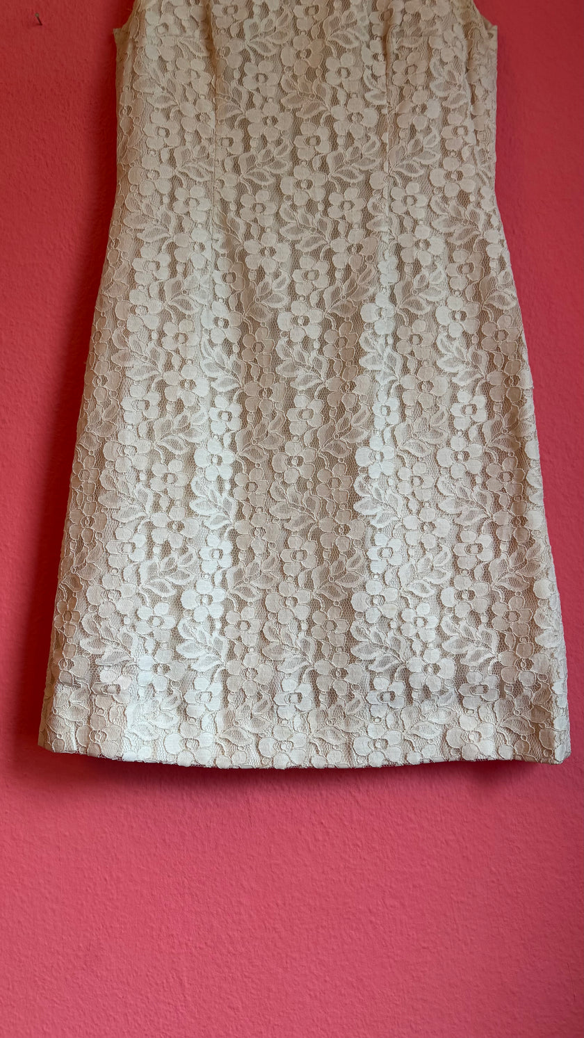 Vintage 1980s Hettlage München Ivory Lace Shift Dress
