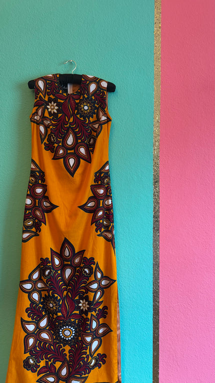 Vintage 1970s R-Mode Orange Cotton Maxi Dress