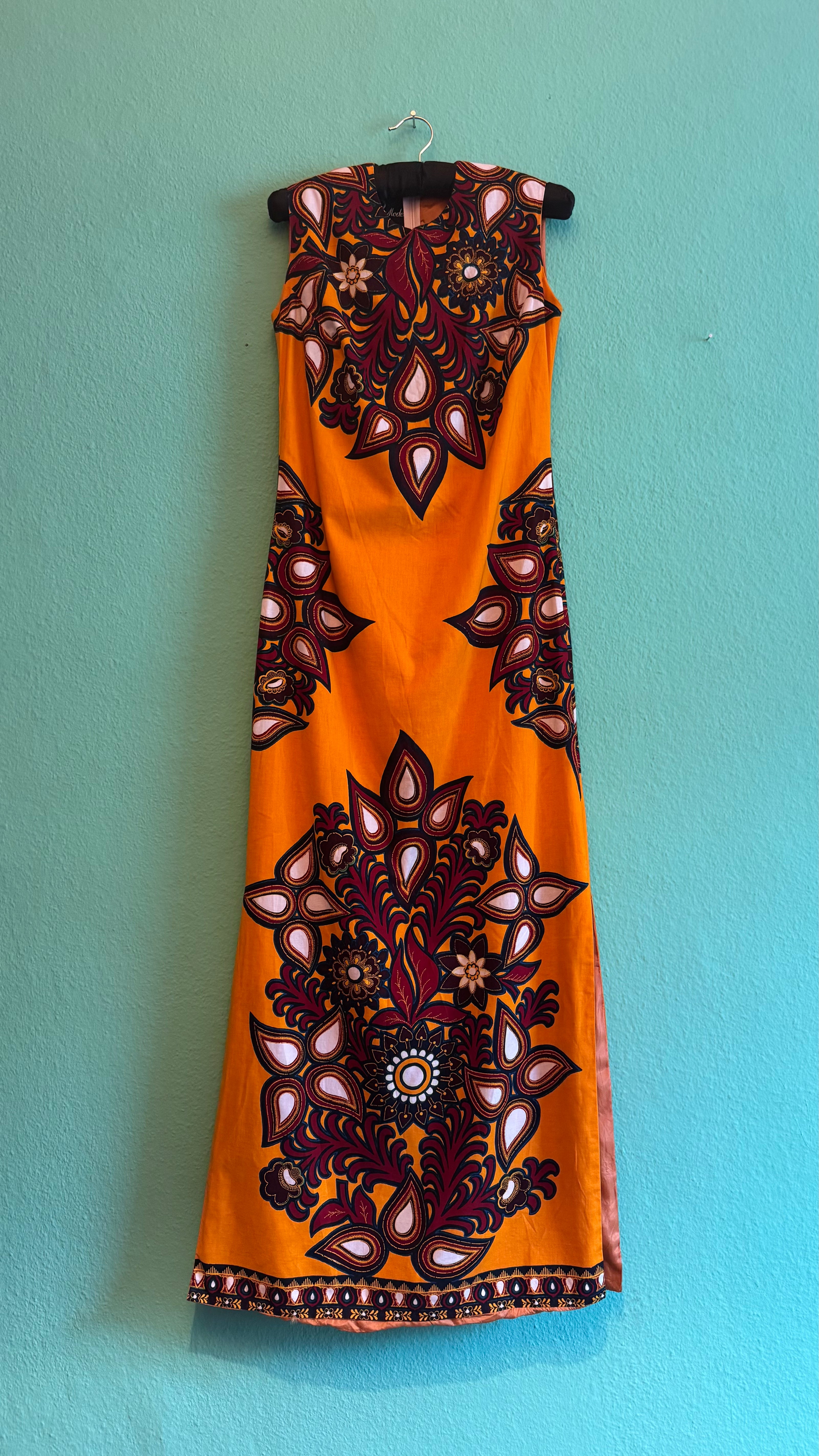 Vintage 1970s R-Mode Orange Cotton Maxi Dress