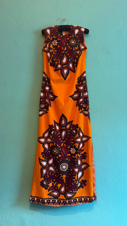 Vintage 1970s R-Mode Orange Cotton Maxi Dress