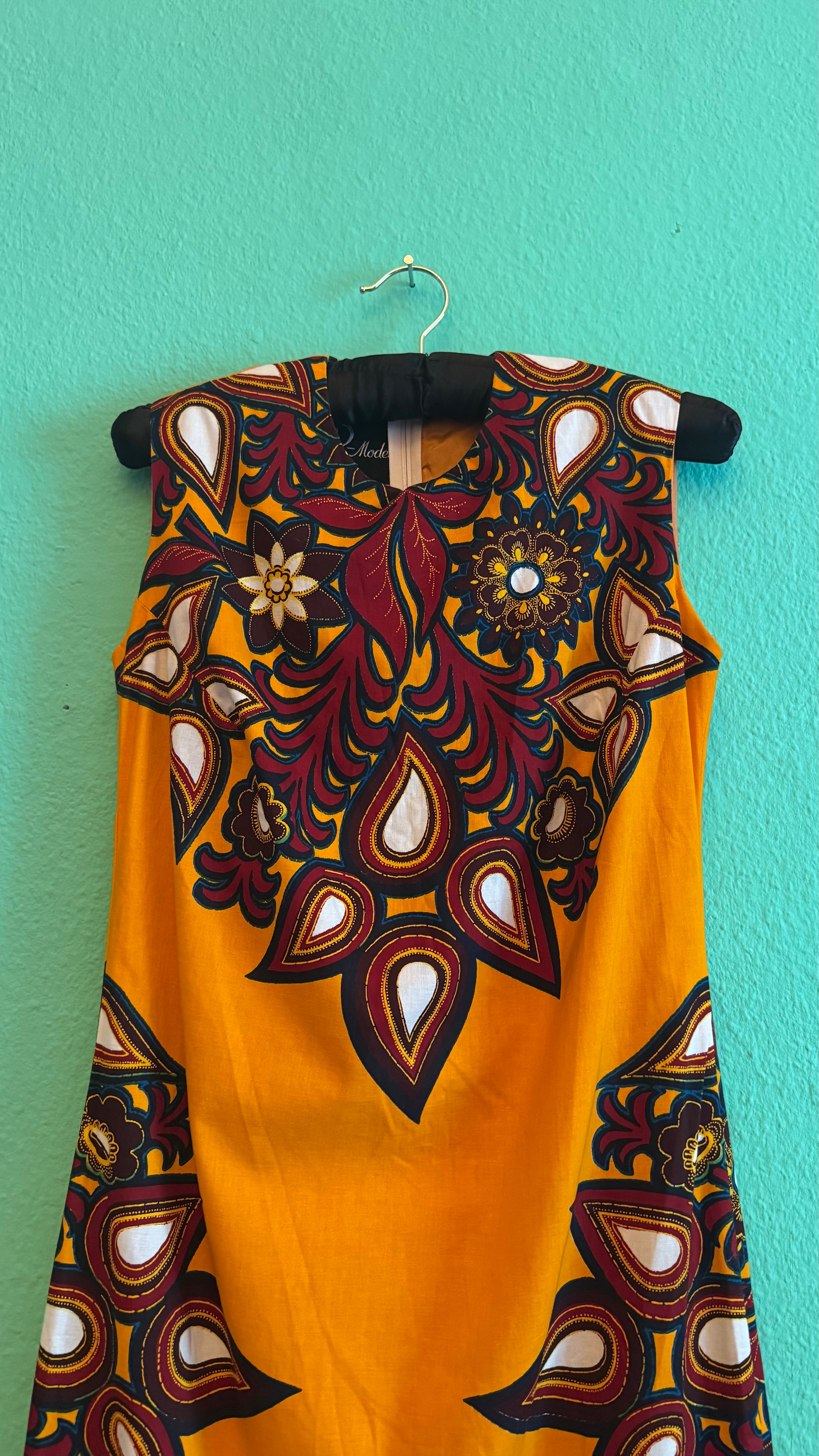 Vintage 1970s R-Mode Orange Cotton Maxi Dress
