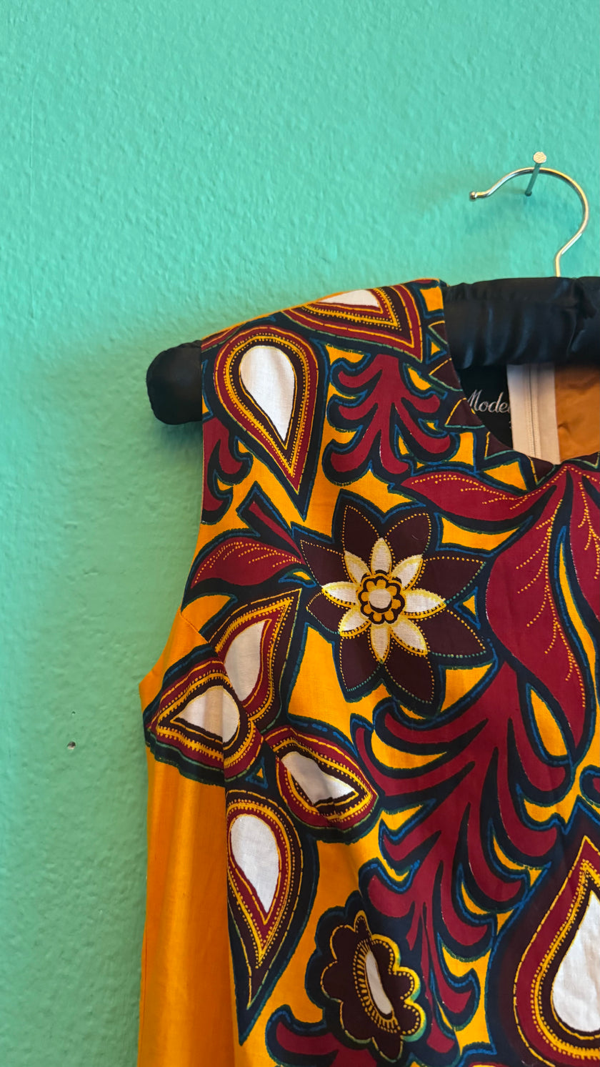 Vintage 1970s R-Mode Orange Cotton Maxi Dress