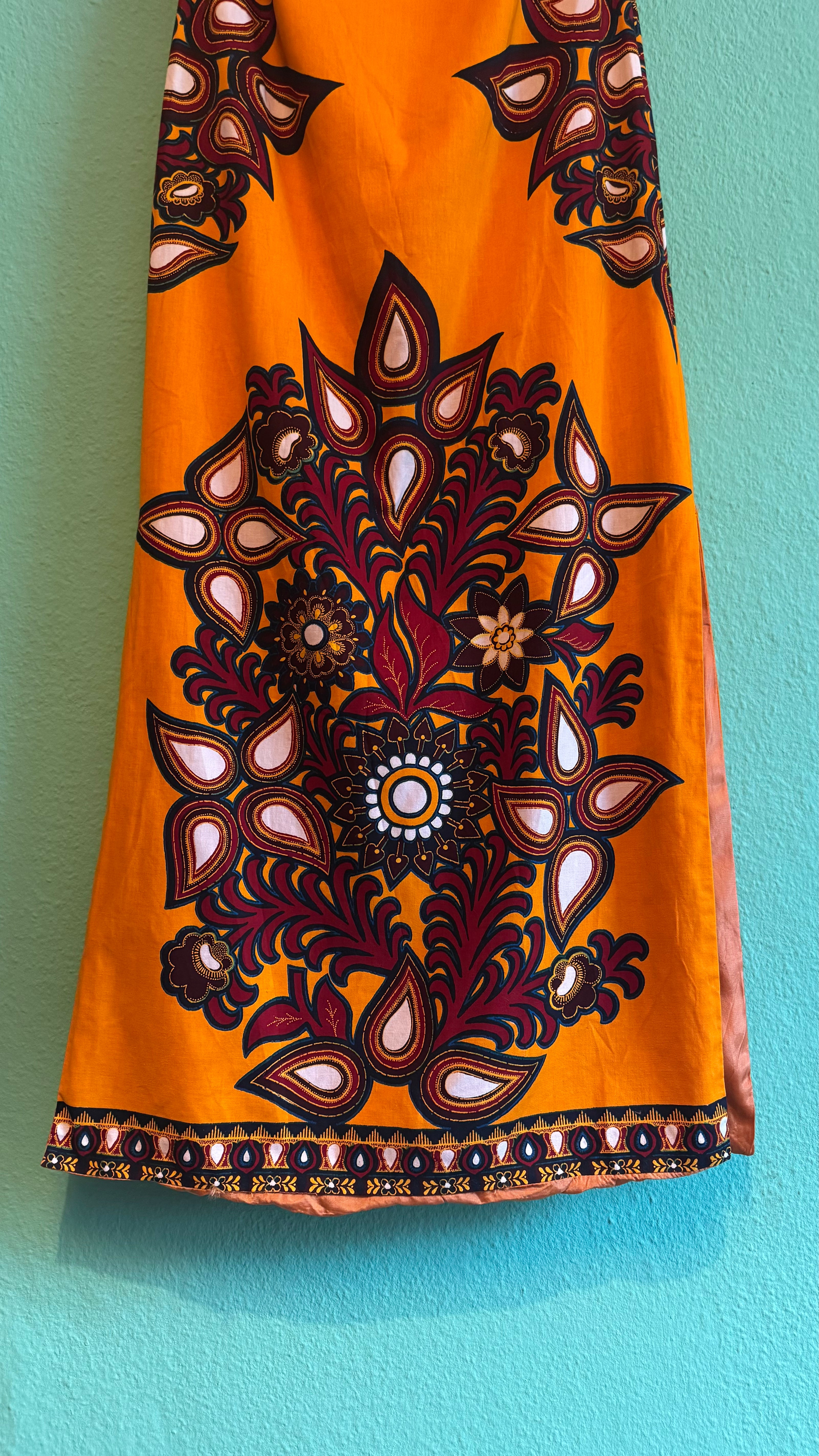 Vintage 1970s R-Mode Orange Cotton Maxi Dress