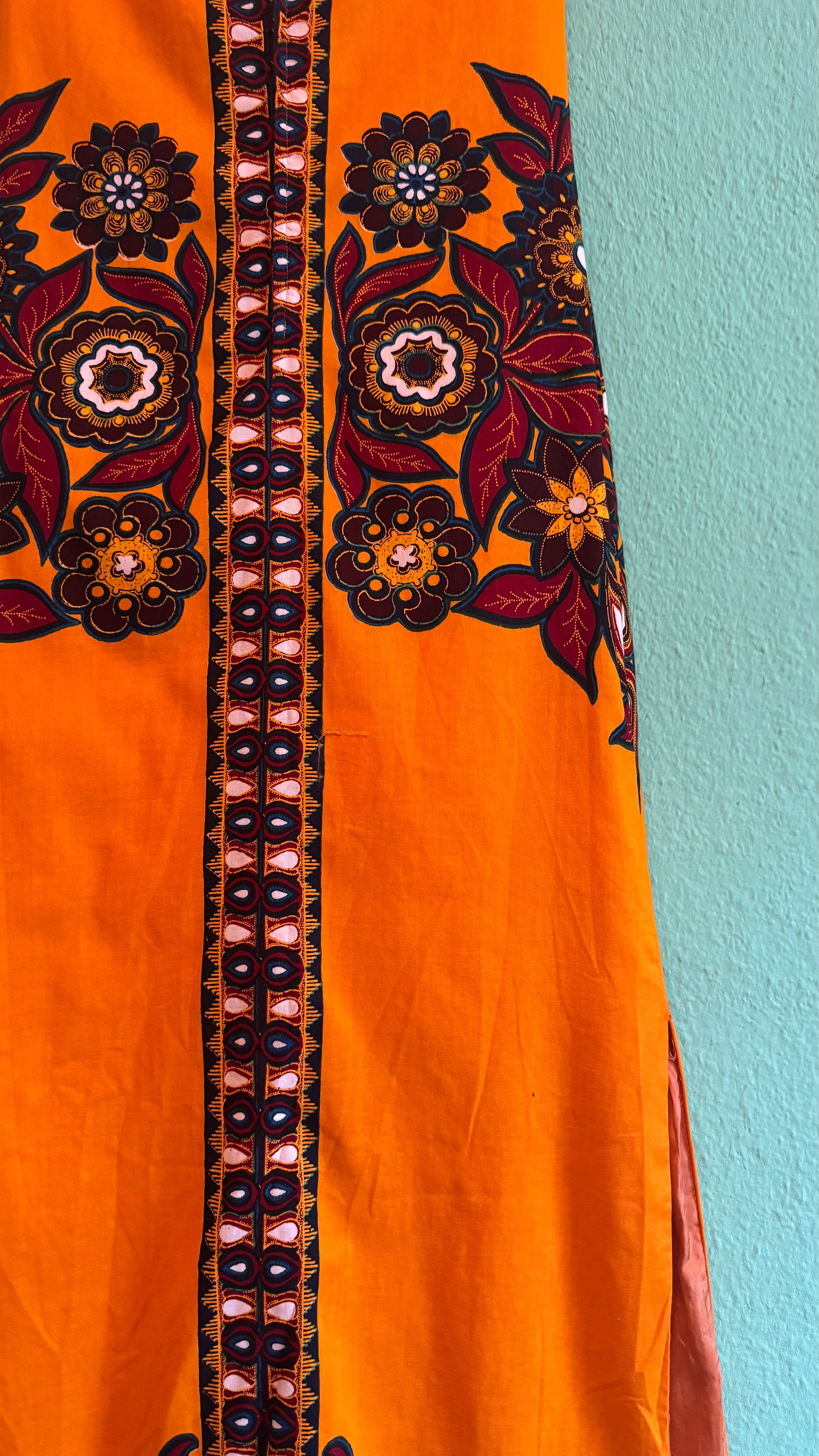 Vintage 1970s R-Mode Orange Cotton Maxi Dress