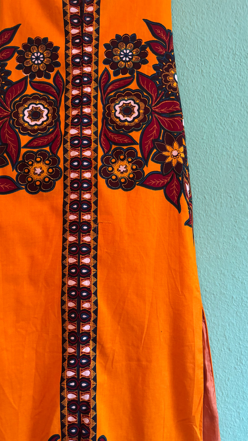 Vintage 1970s R-Mode Orange Cotton Maxi Dress