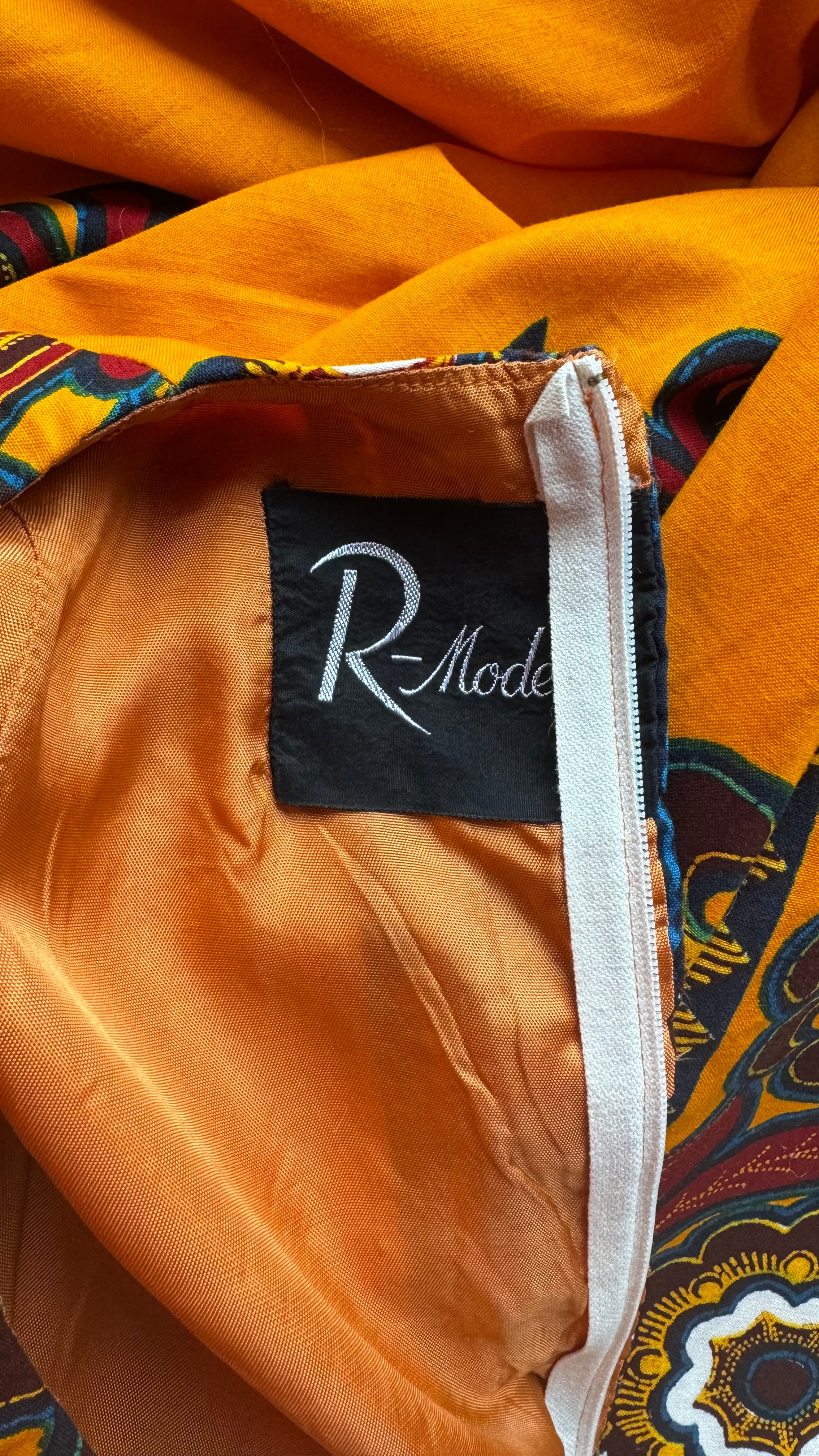 Vintage 1970s R-Mode Orange Cotton Maxi Dress