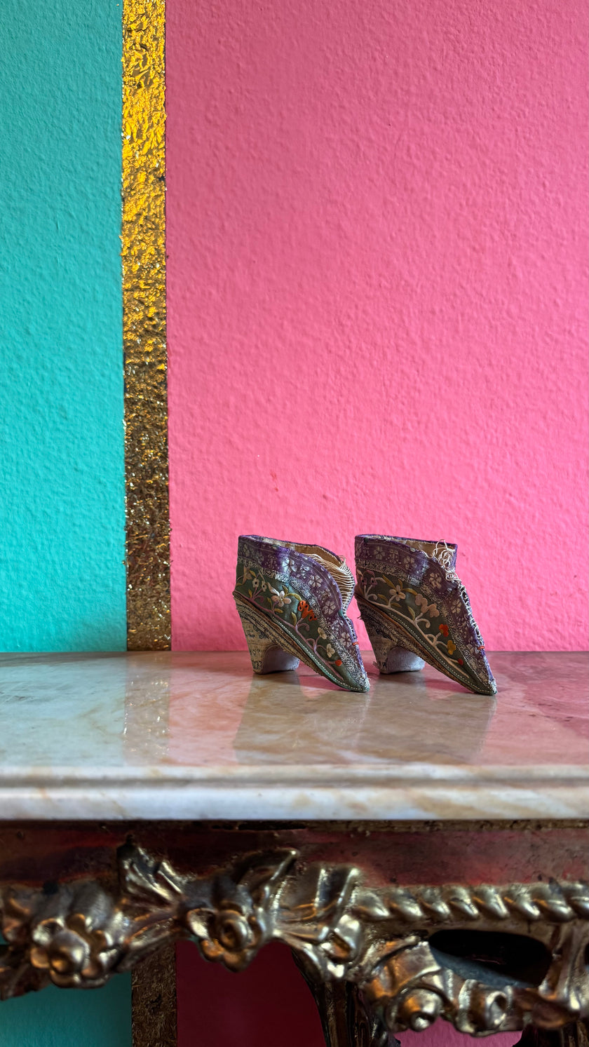 Vintage Chinese Lotus Shoes With Floral Embroidery