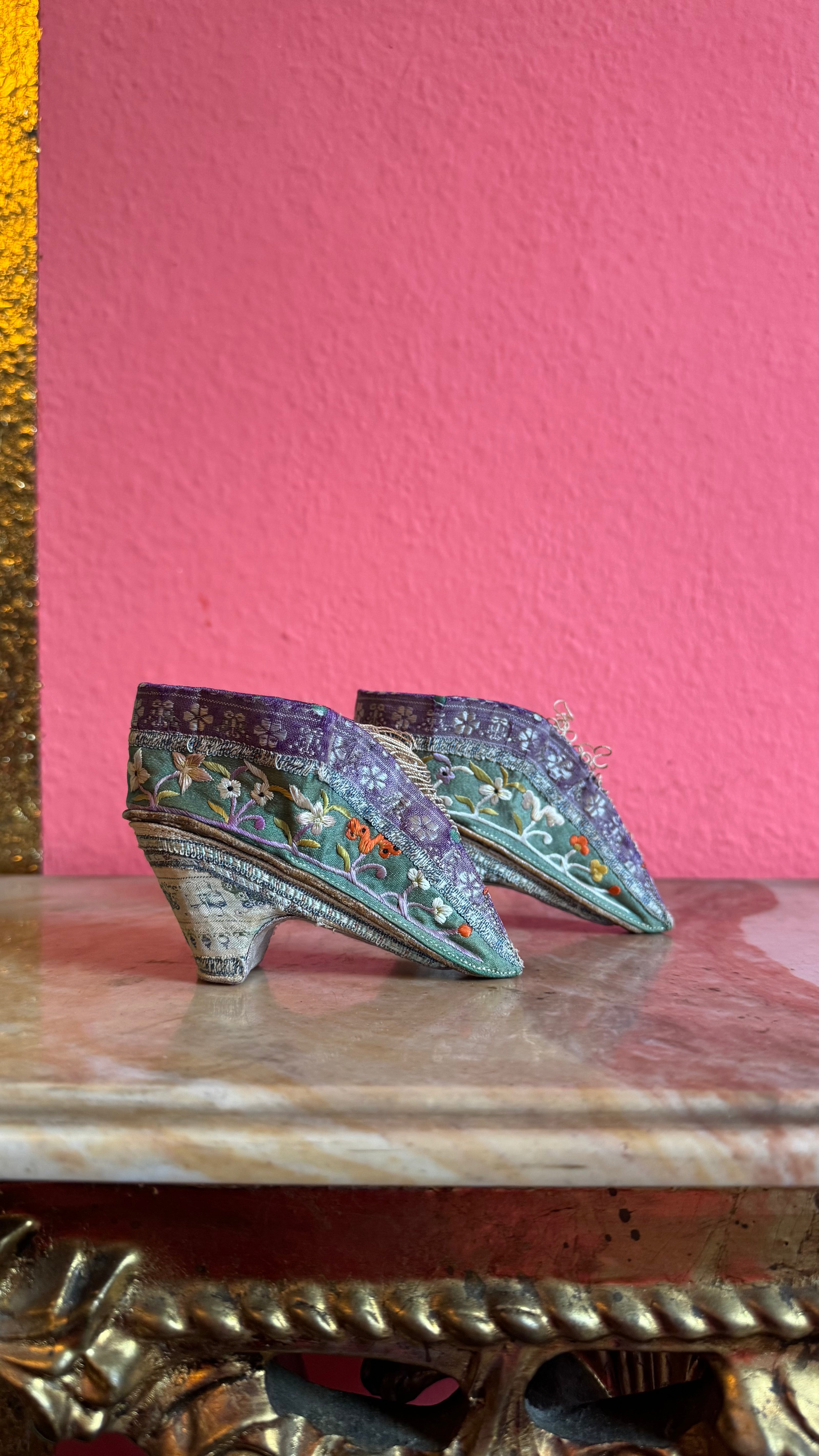 Vintage Chinese Lotus Shoes With Floral Embroidery