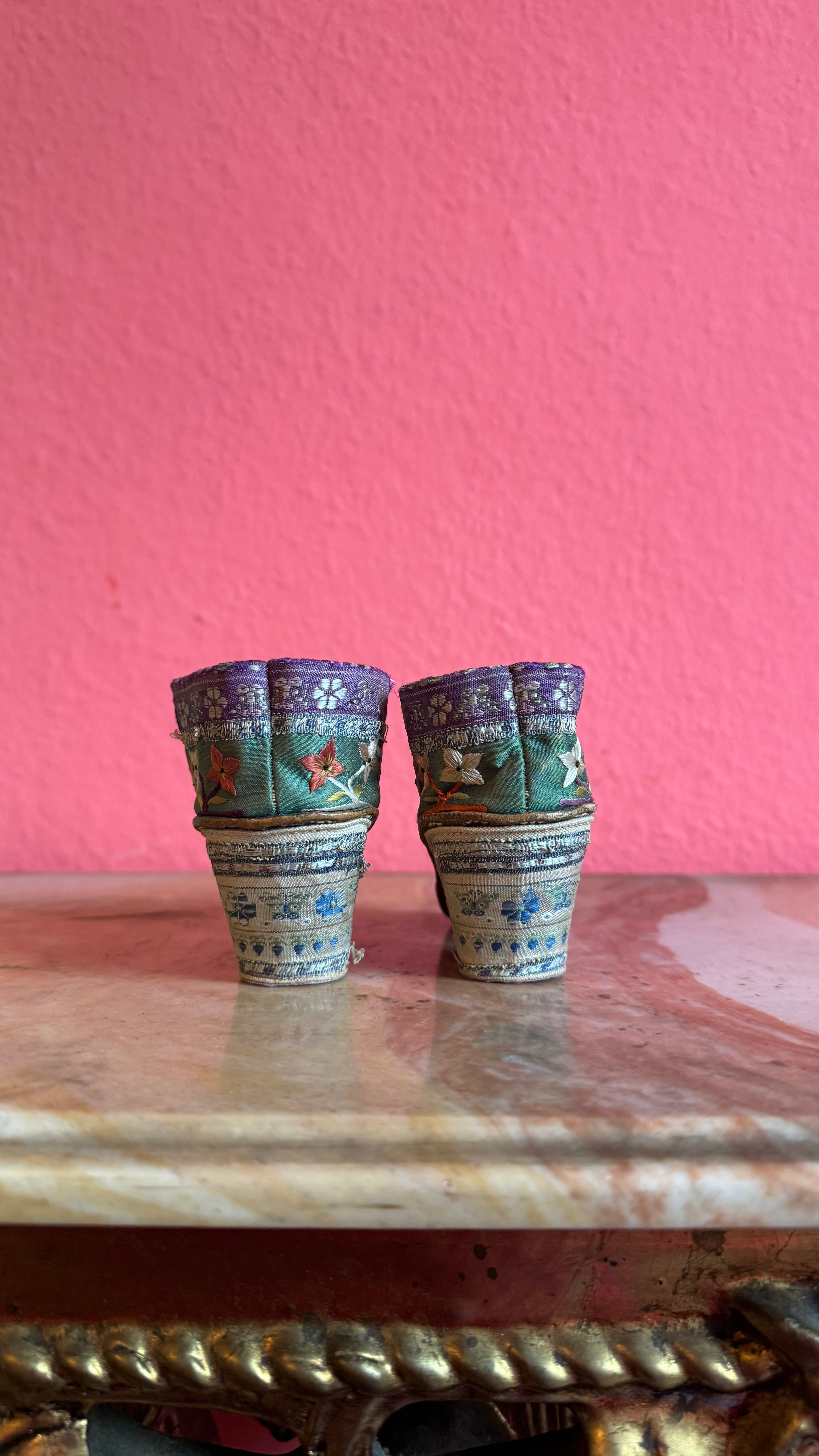 Vintage Chinese Lotus Shoes With Floral Embroidery