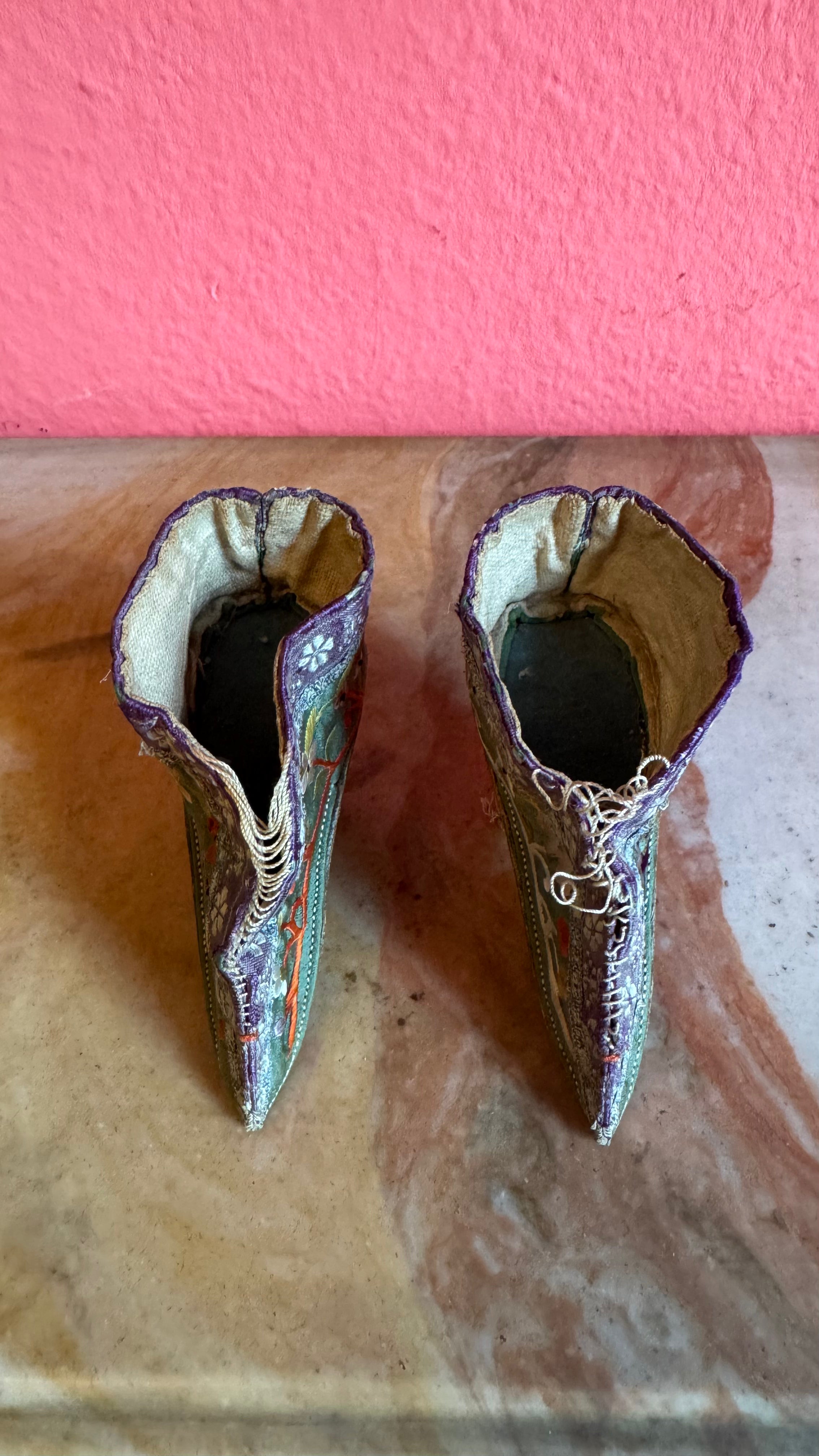 Vintage Chinese Lotus Shoes With Floral Embroidery