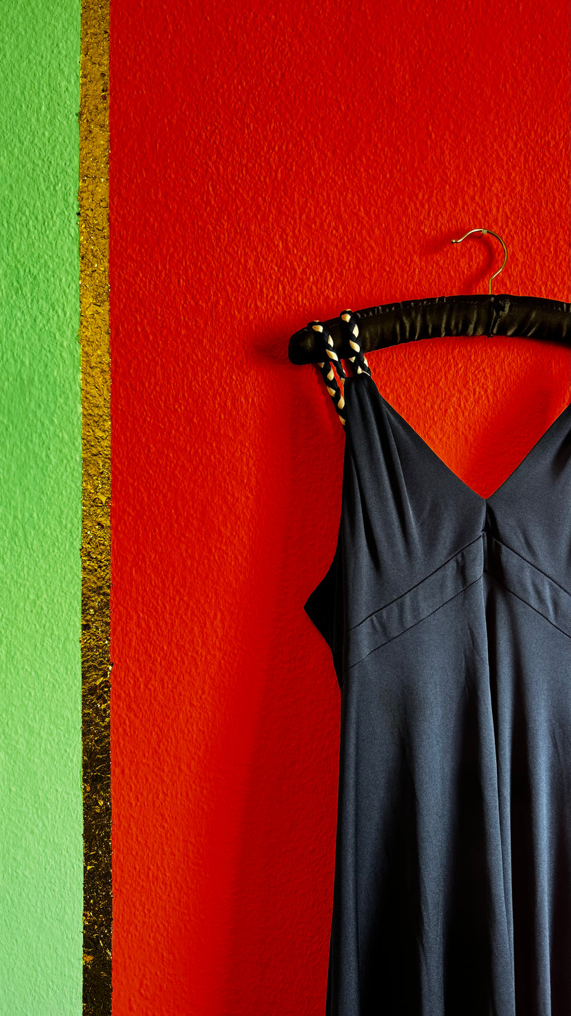 Vintage Navy Blue Slip Dress – Minimalist Strappy Midi Dress