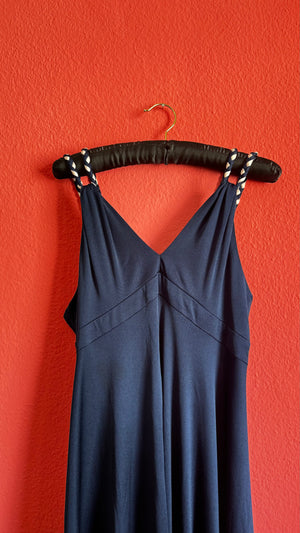 Vintage Navy Blue Slip Dress – Minimalist Strappy Midi Dress
