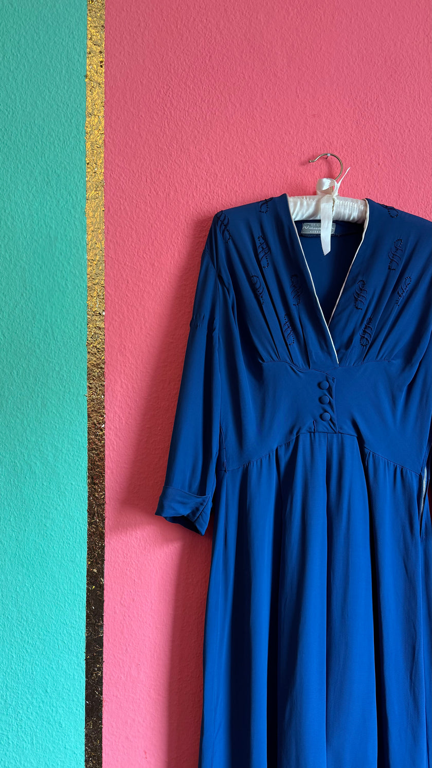 Vintage 1940s Navy Rayon Dress By Original Wiesinger Augsburg