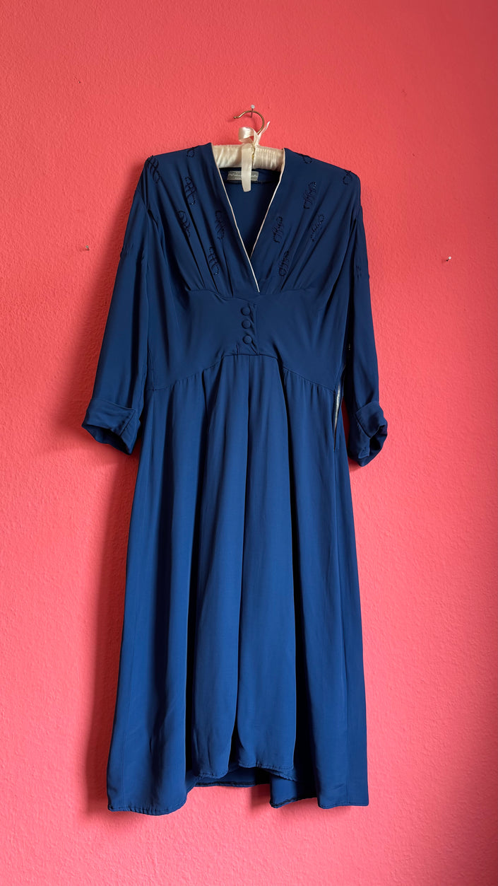 Vintage 1940s Navy Rayon Dress By Original Wiesinger Augsburg