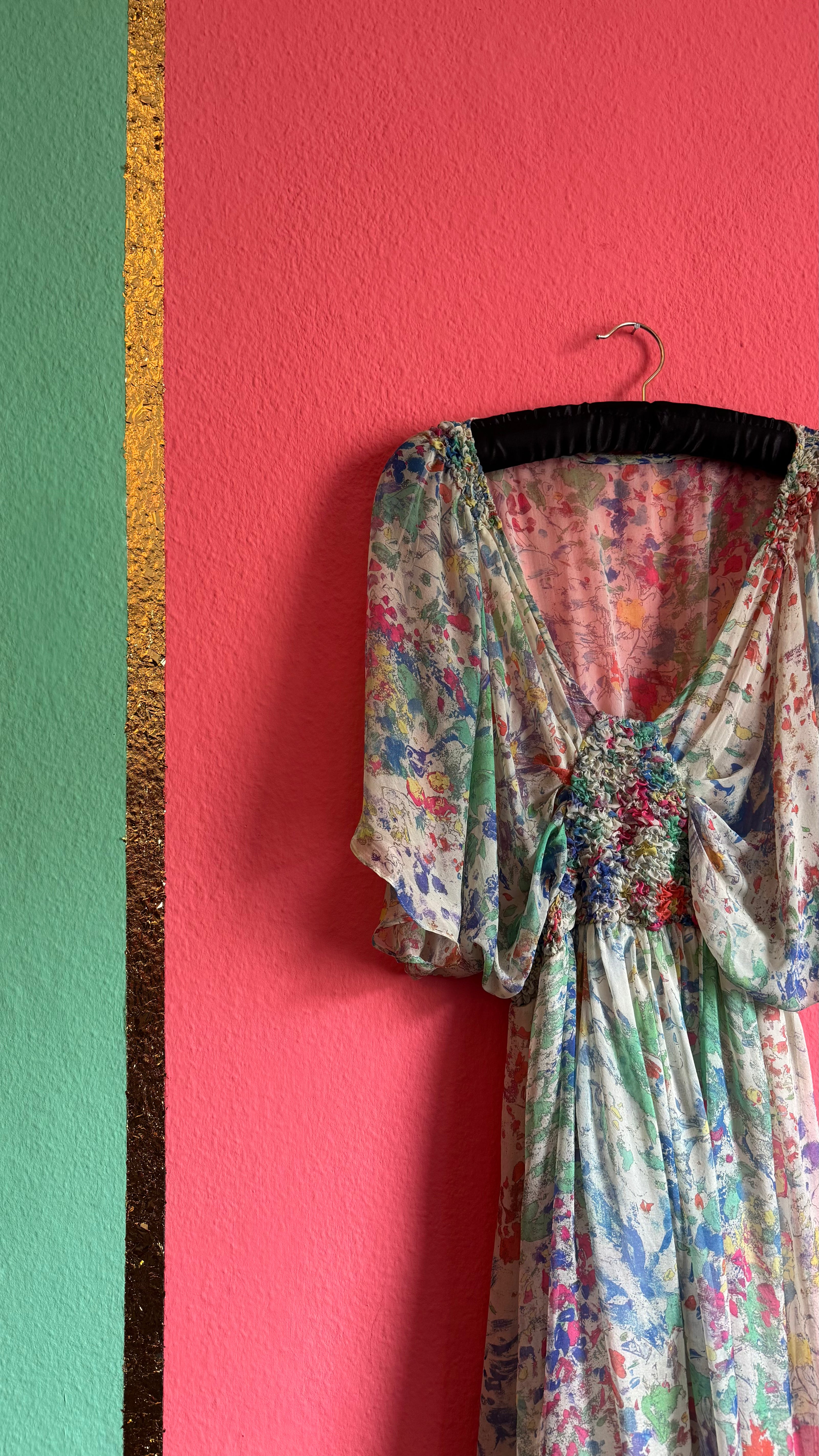 Vintage 1970s Sheer Silk Floral Dress