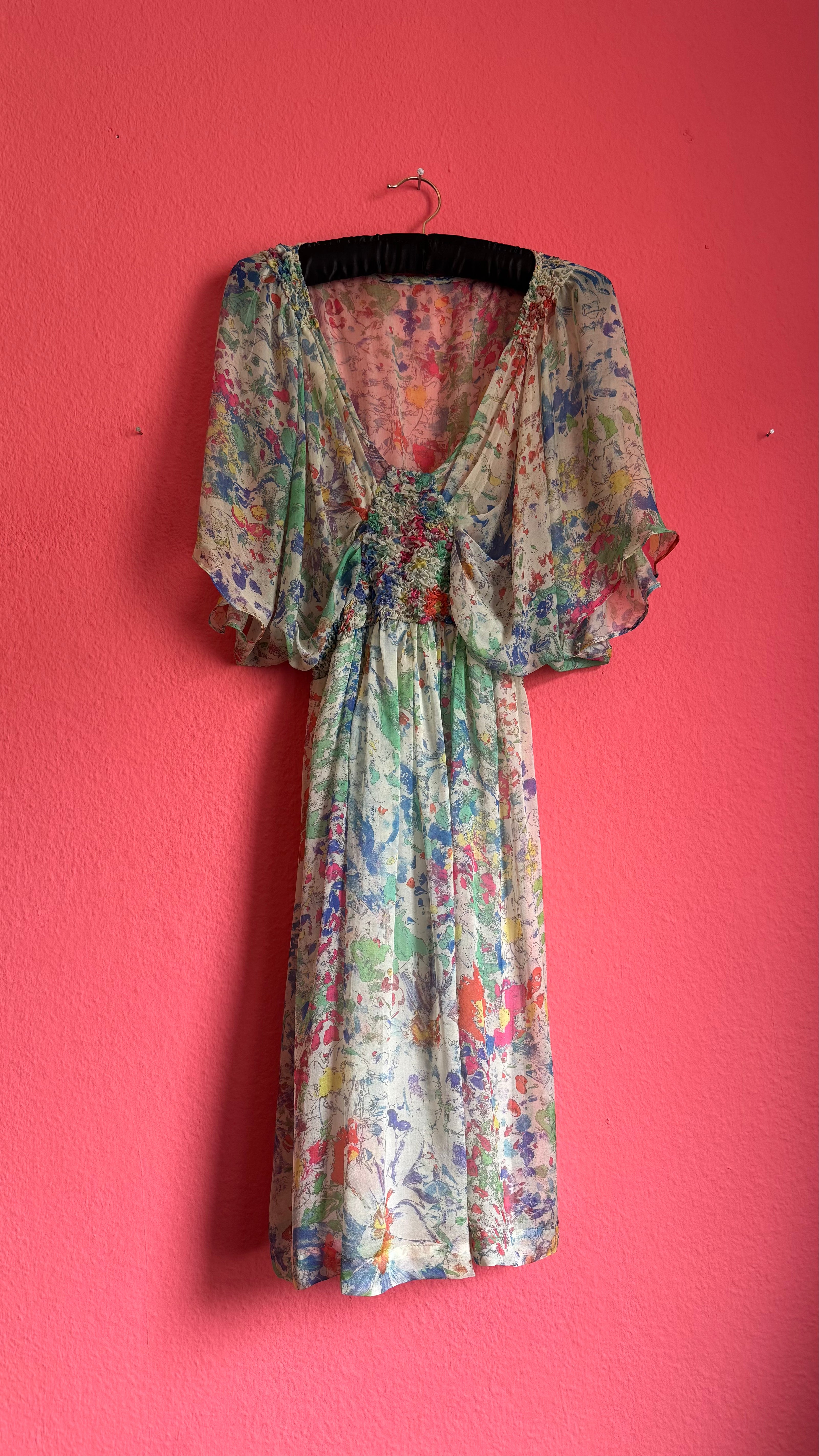 Vintage 1970s Sheer Silk Floral Dress