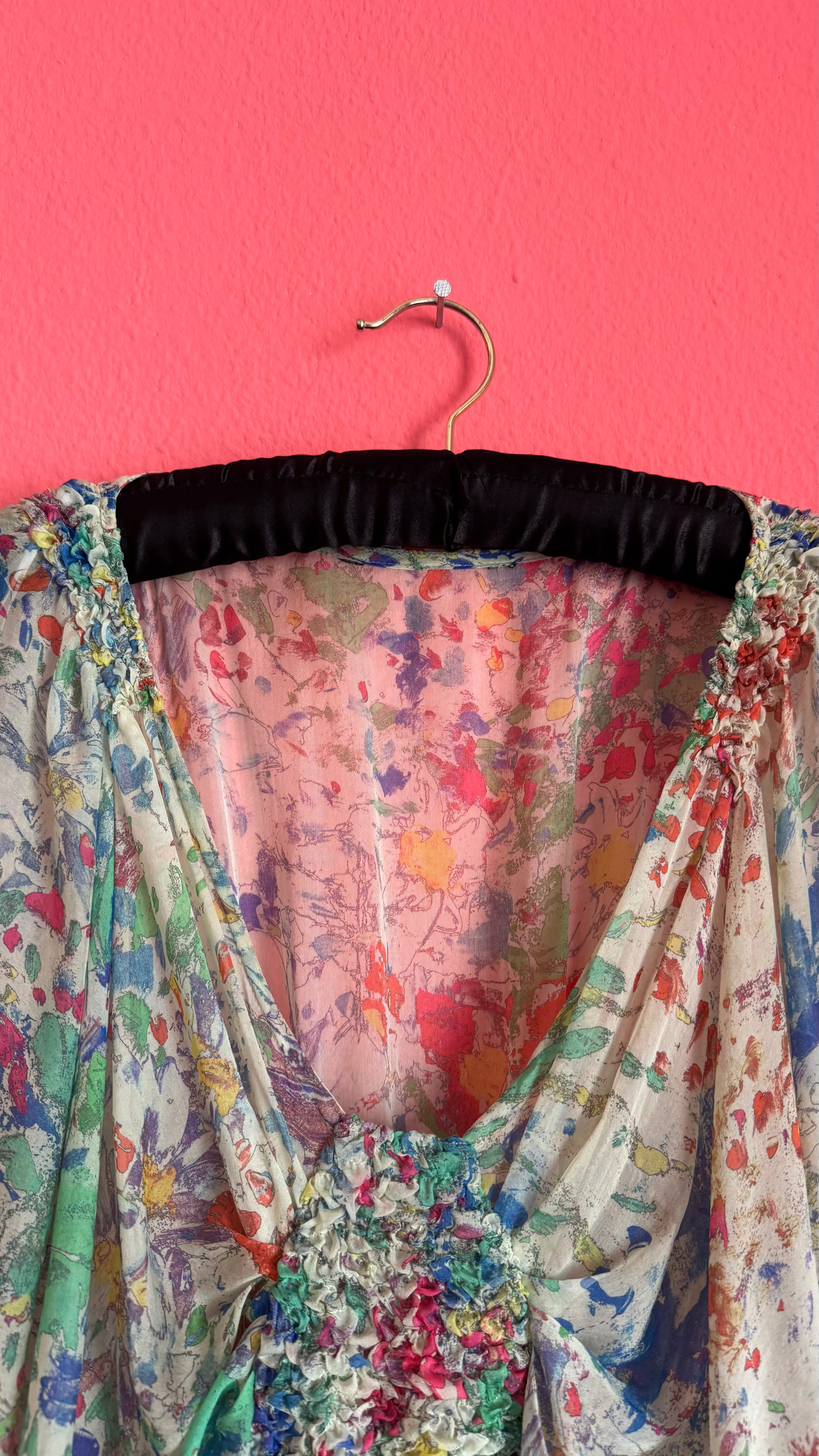 Vintage 1970s Sheer Silk Floral Dress