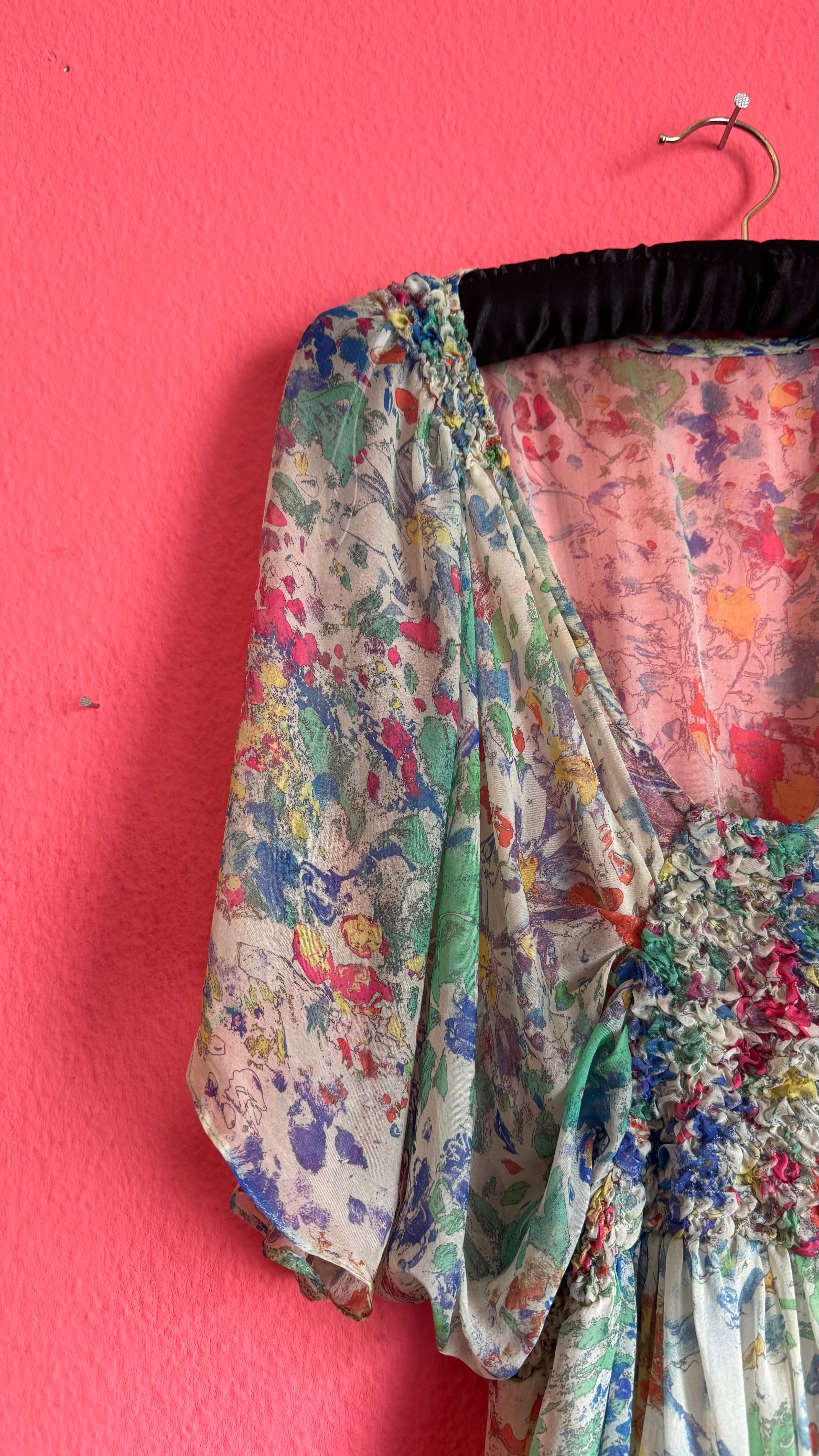 Vintage 1970s Sheer Silk Floral Dress